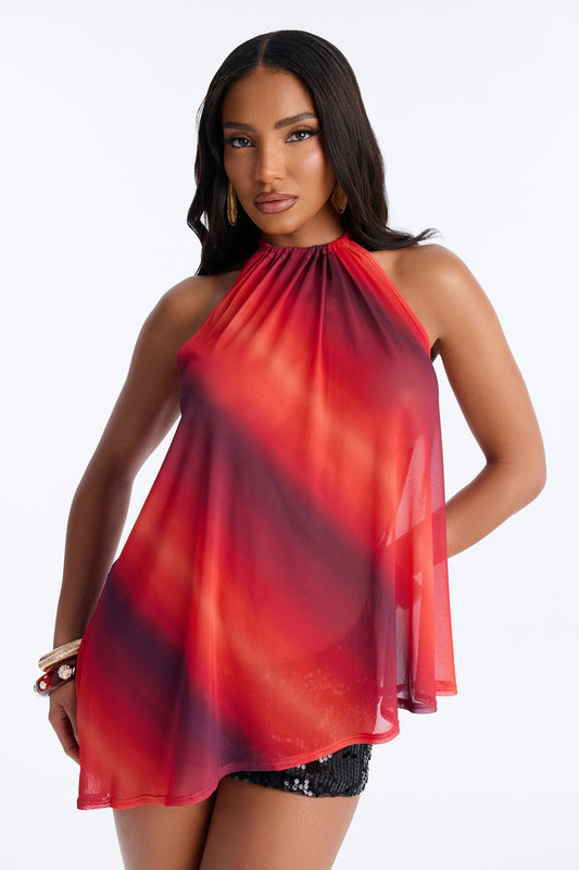 Amber Sky Ombre Asymmetrical Sleeveless Top - Orange/combo