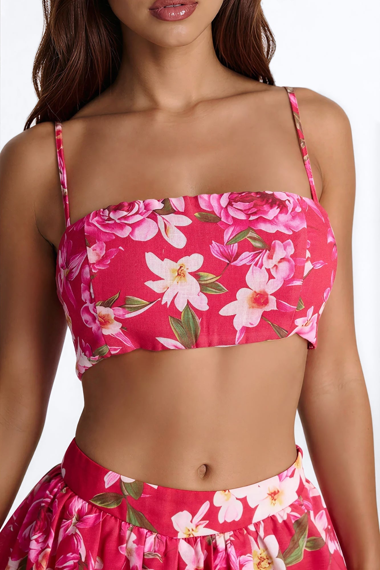 Yvete Floral Linen Bandeau Top - Pink/combo