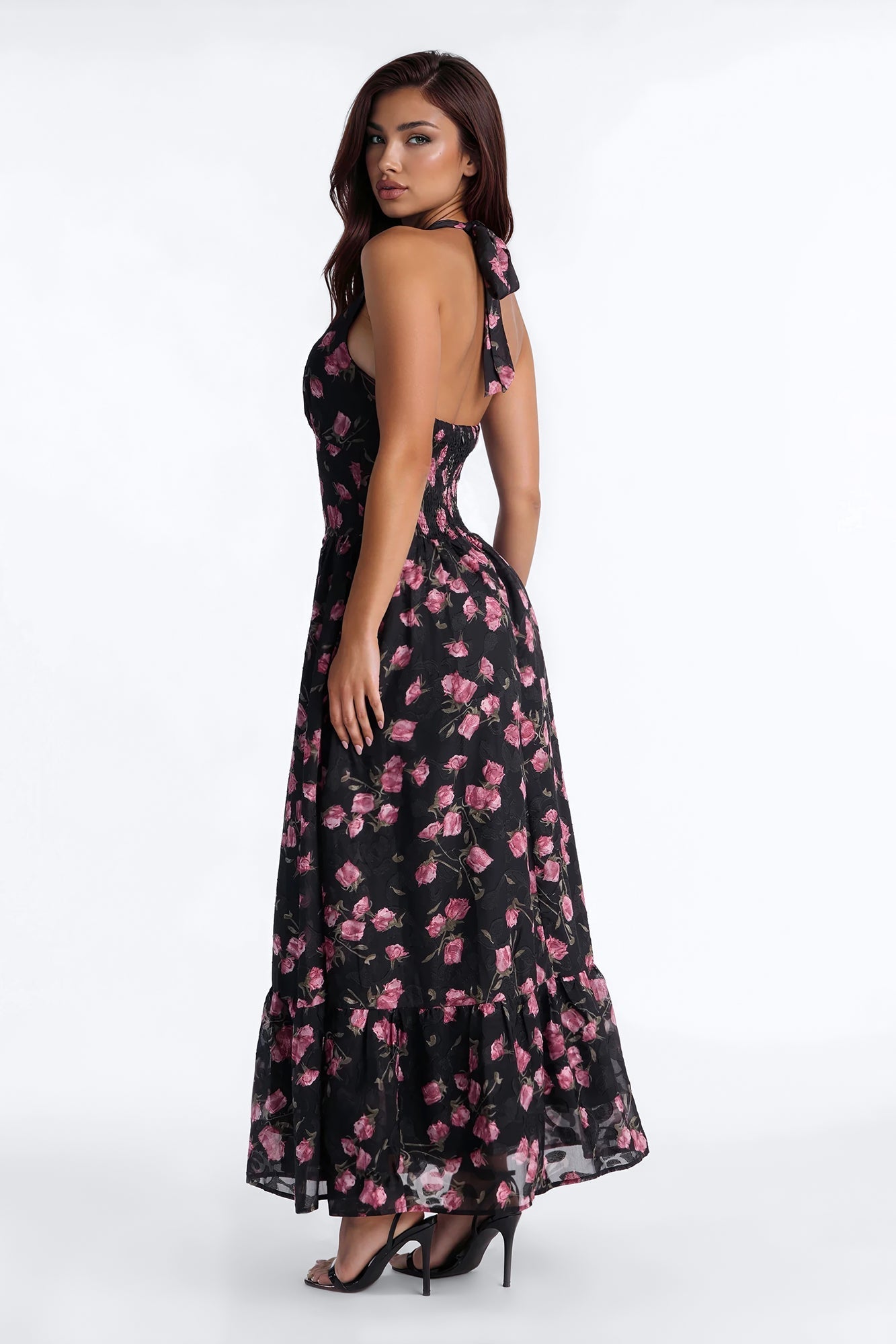 Whispering Rose Chiffon Maxi Dress - Black/combo
