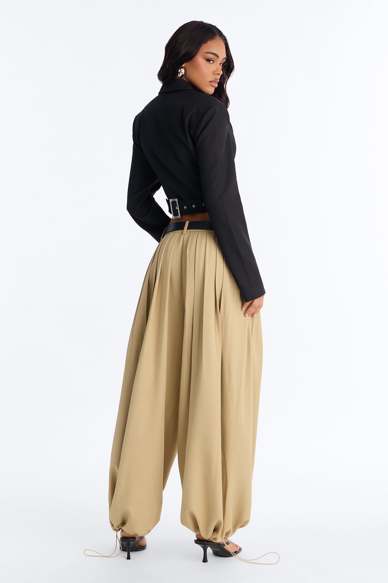 Gemma High Rise Belted Jogger - Khaki