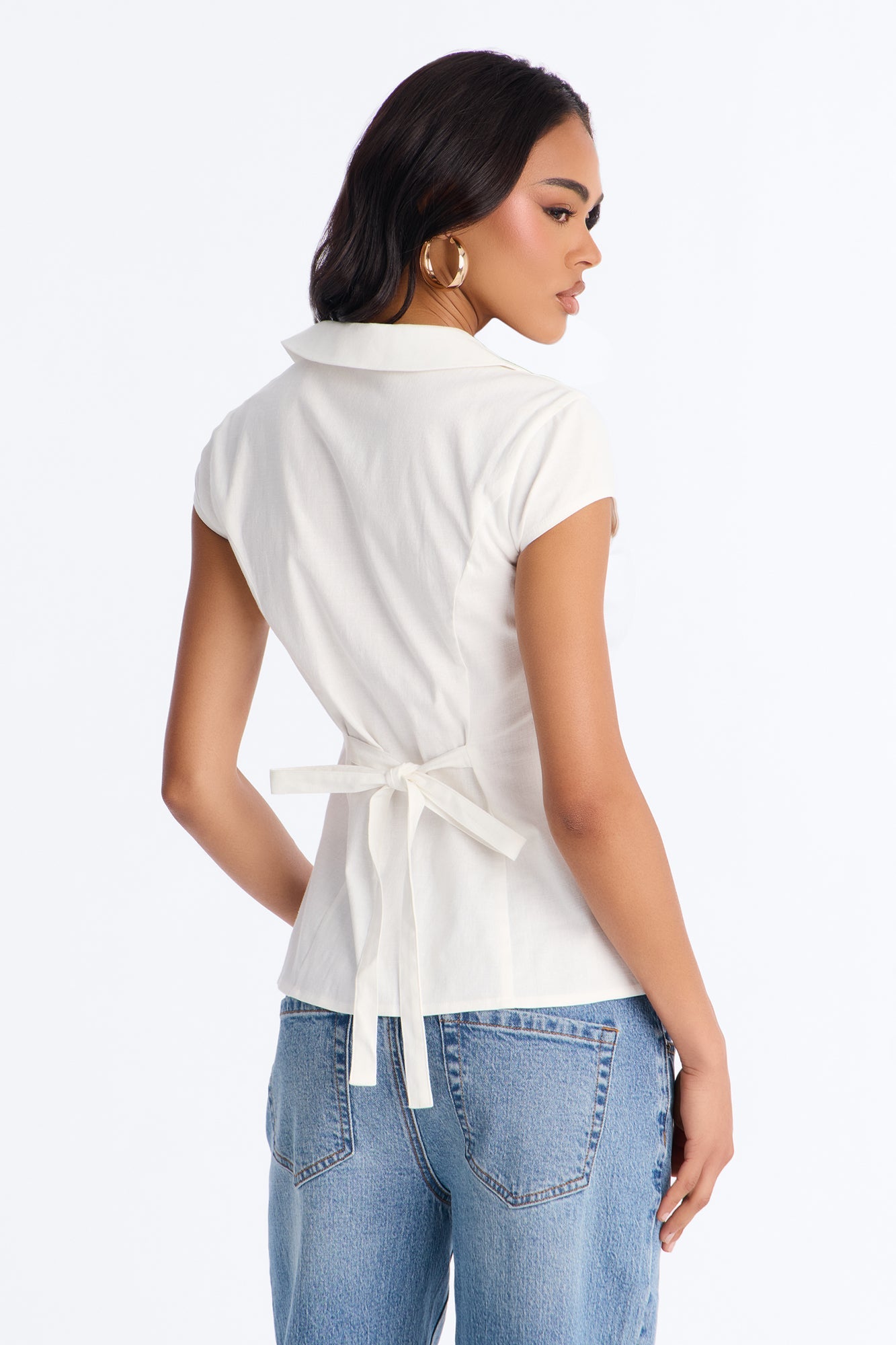 Little Cute Moment Tie Back Linen Shirt - White
