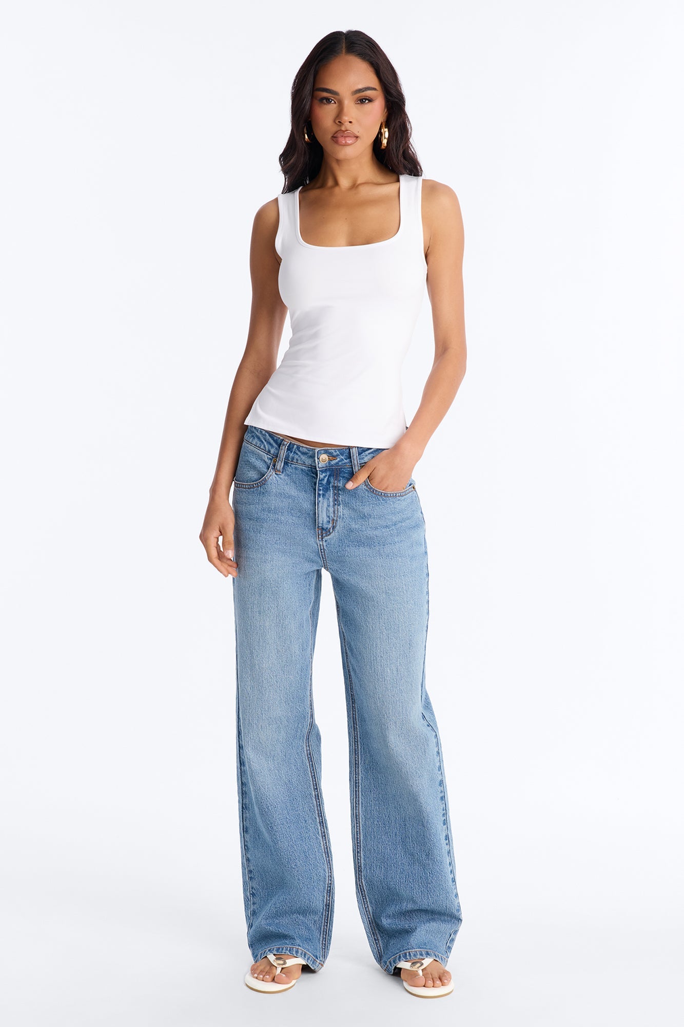 Side Slit Tank Top - White