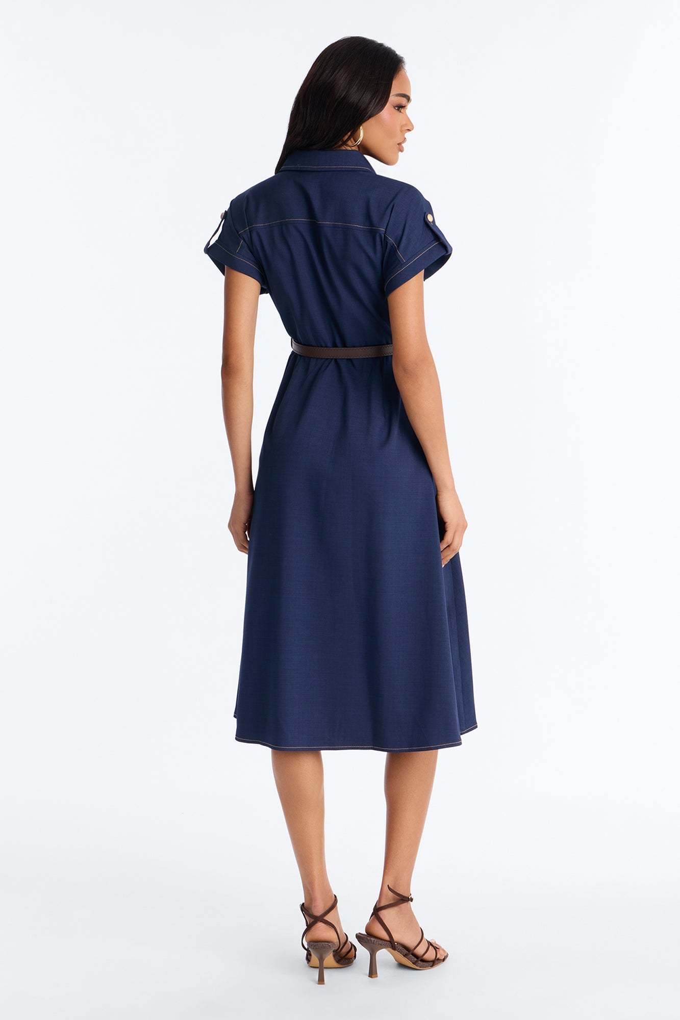 Malissa Belted Midi Dress - Navy