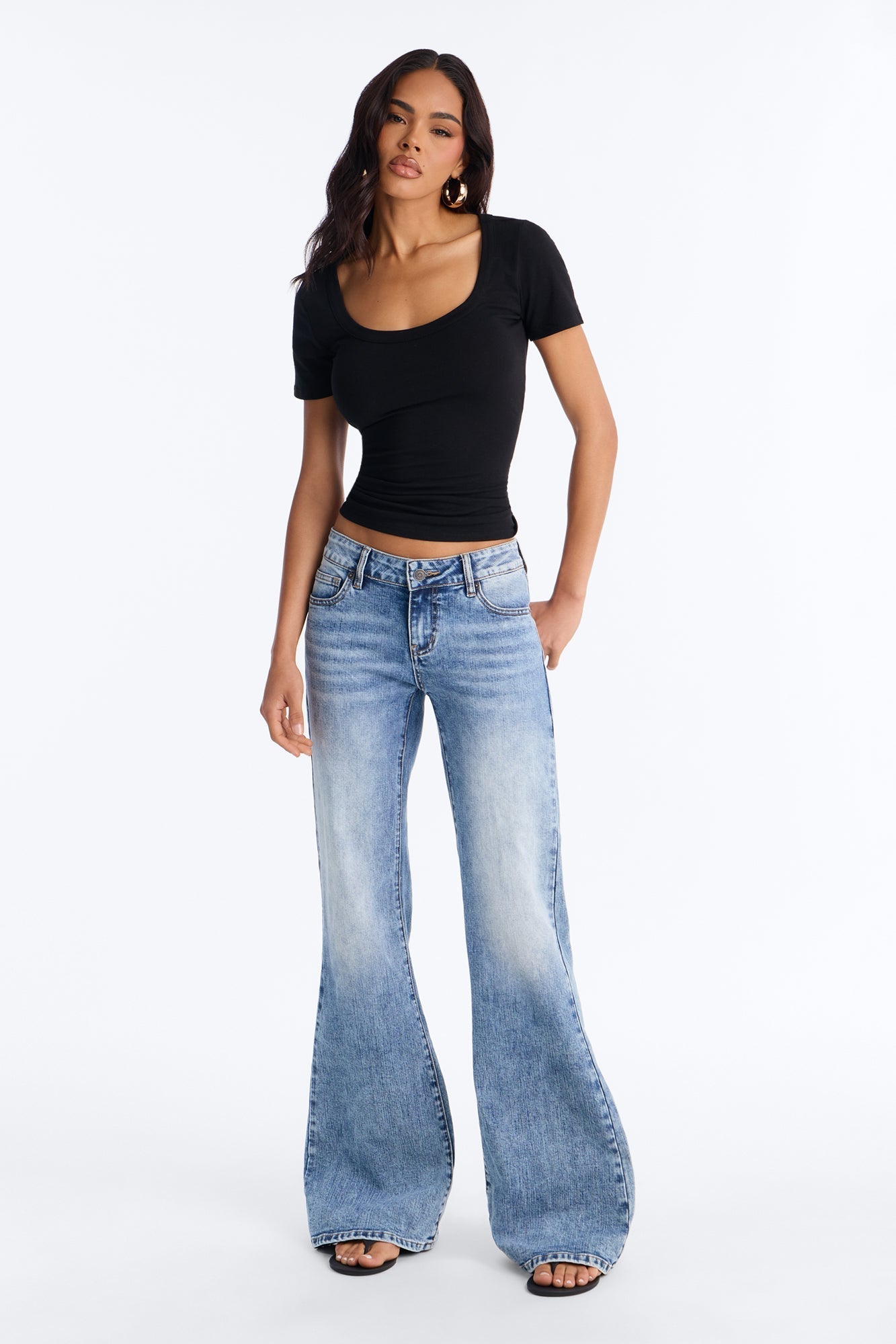 Sally Scoop Neck T-shirt - Black NEWFASHIONEDGE