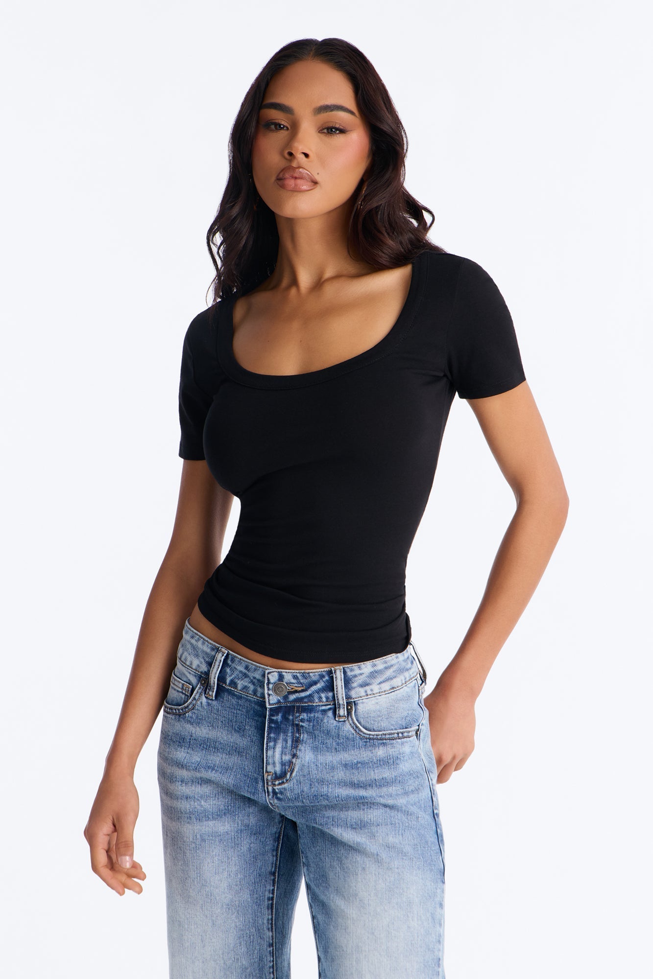Sally Scoop Neck T-shirt - Black NEWFASHIONEDGE