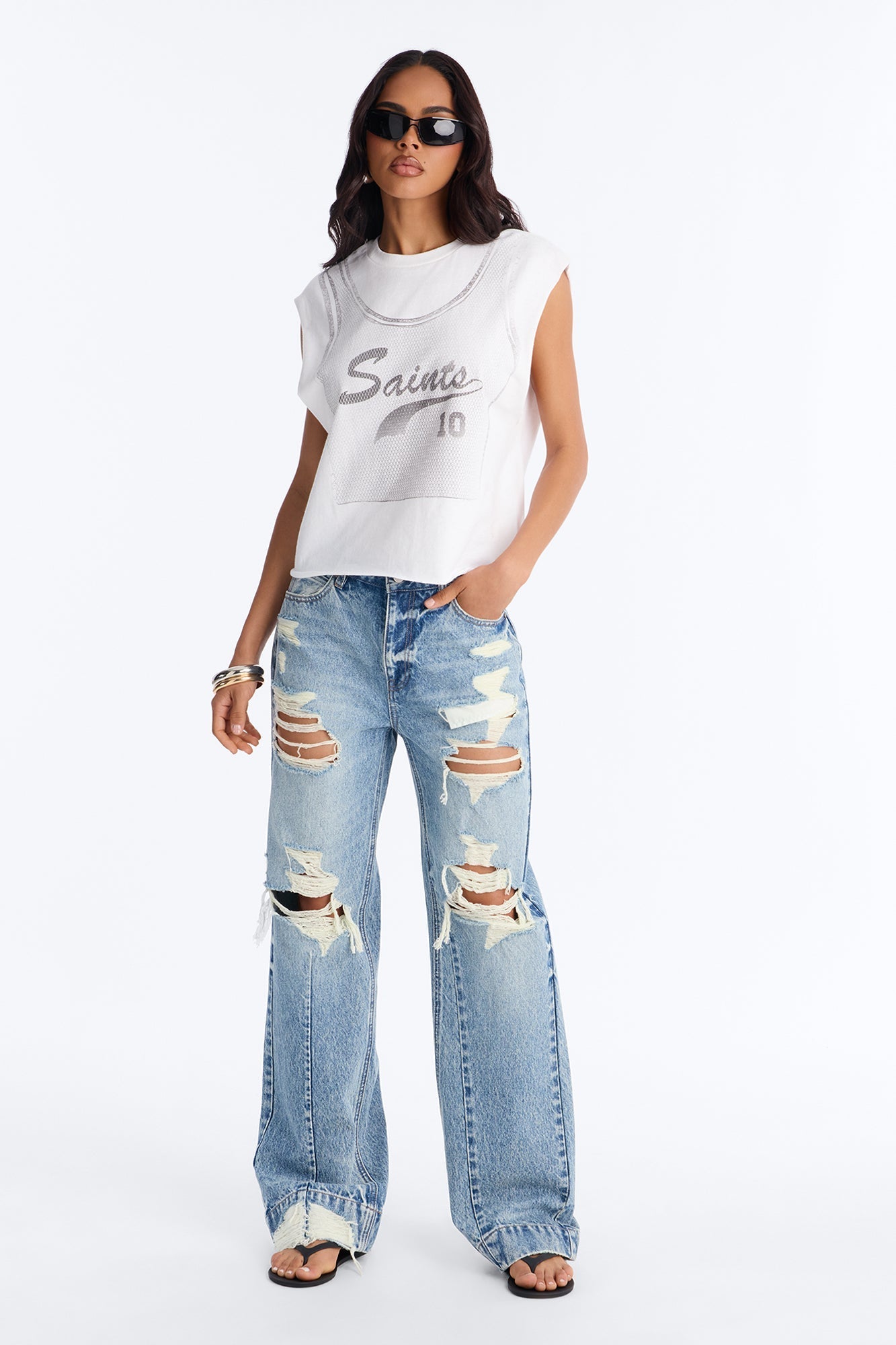 Saints Crop Muscle Tank - White NEWFASHIONEDGE