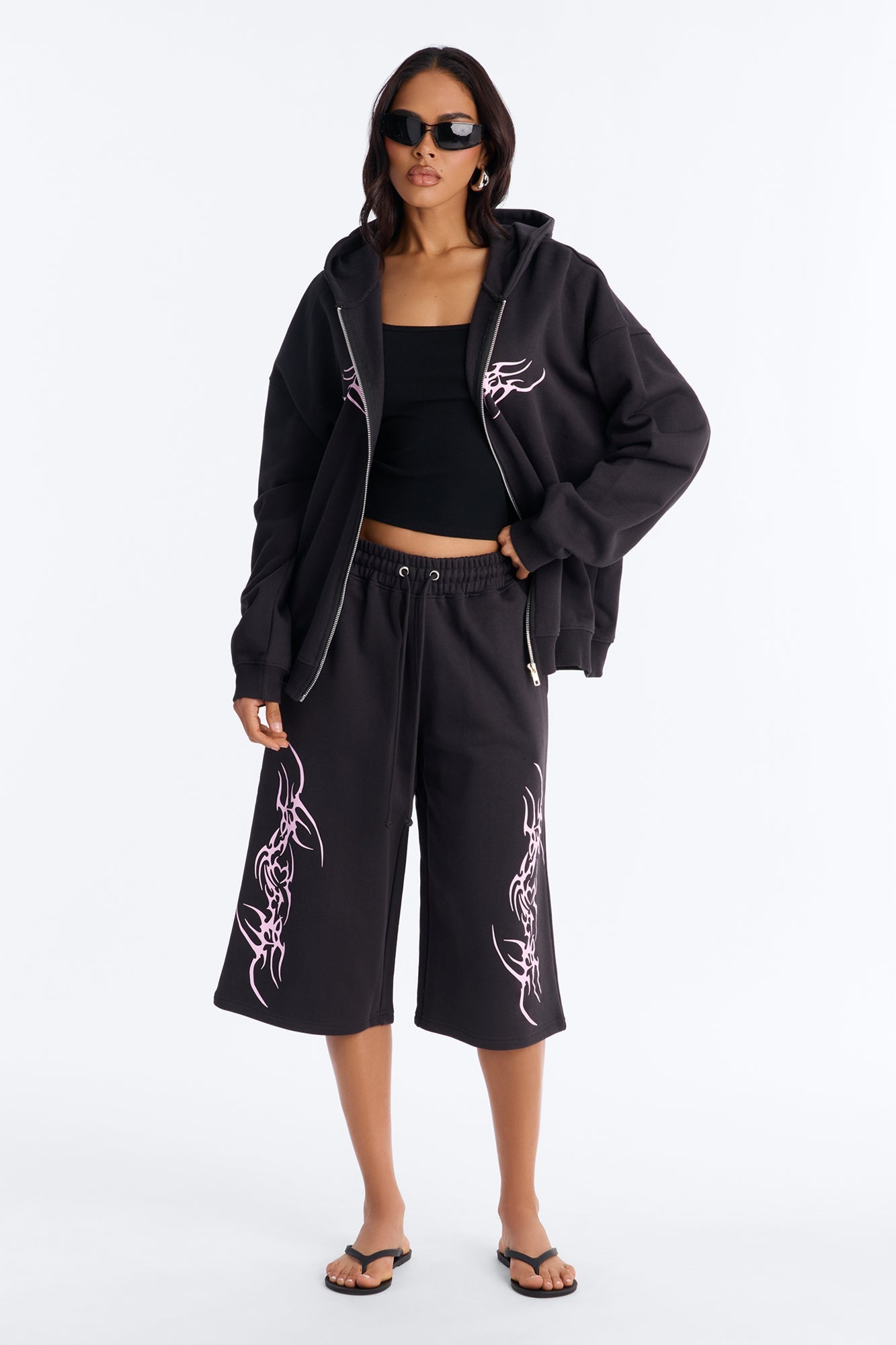 Pink Venom French Terry Jort Set - Black