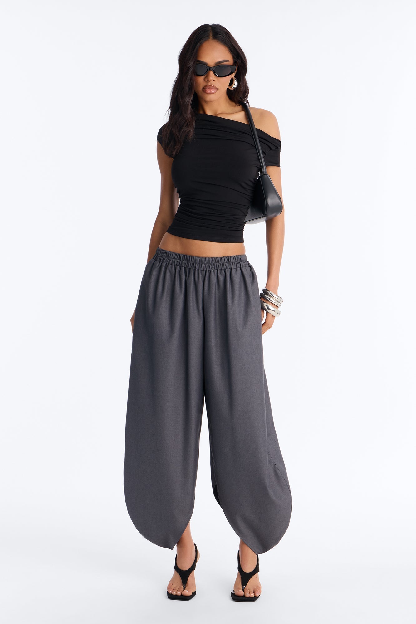 Bianca Barrel Leg Low Rise Pant - Charcoal NEWFASHIONEDGE