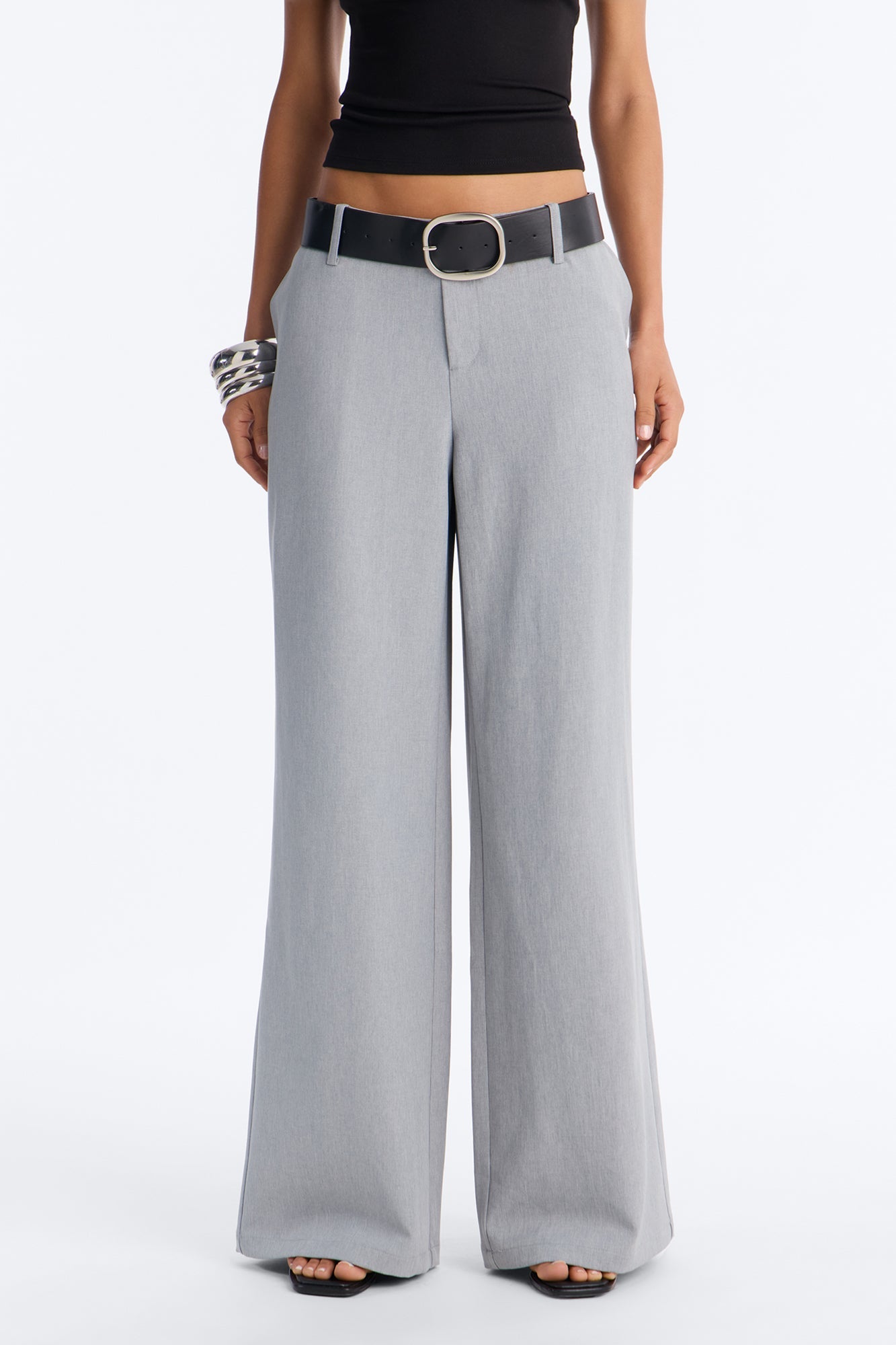 Angelina Low Rise Belted Straight Leg Trouser - Grey NEWFASHIONEDGE