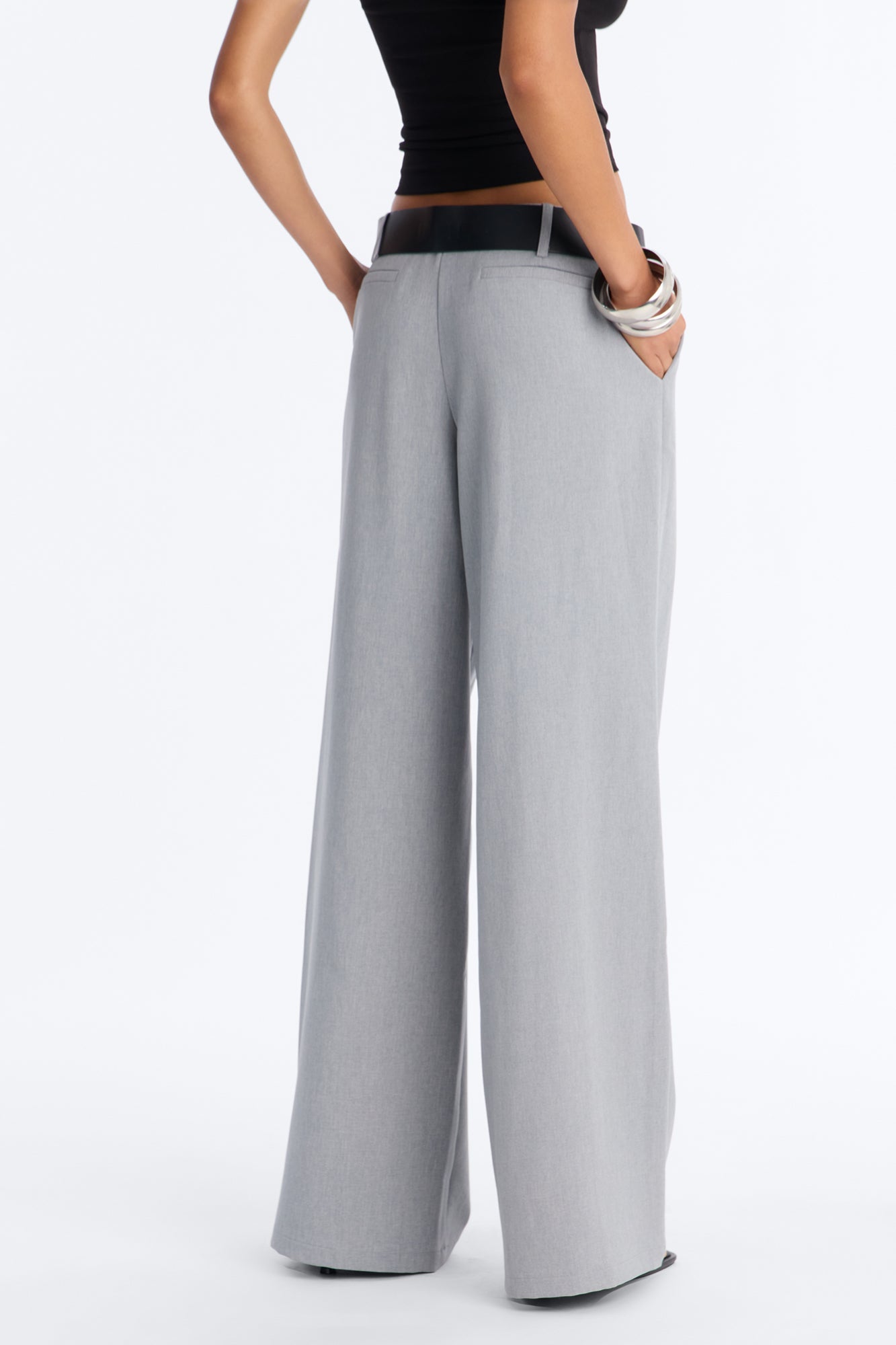 Angelina Low Rise Belted Straight Leg Trouser - Grey