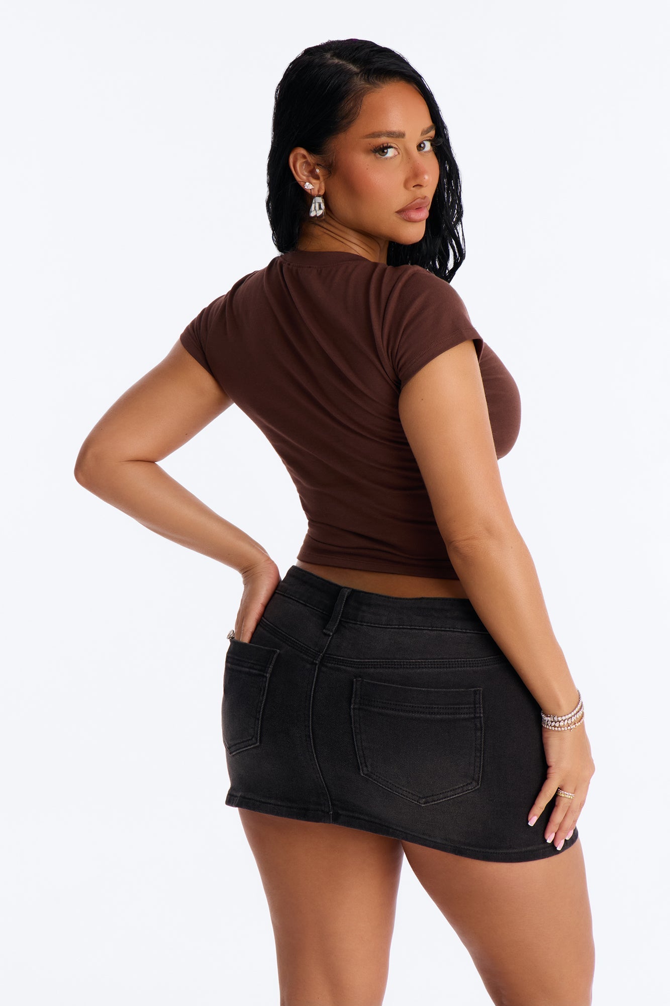 Wild Soul Embroidered Baby Tee - Brown