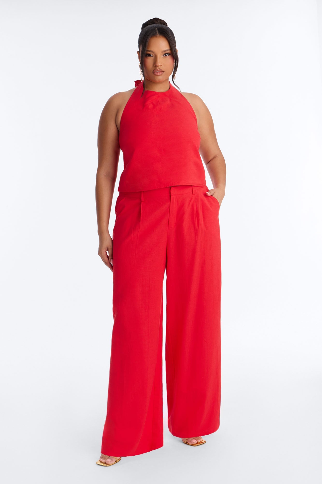Ocean Breeze Linen Low Rise Pant 33″ - Tomato Red Fashion Nova
