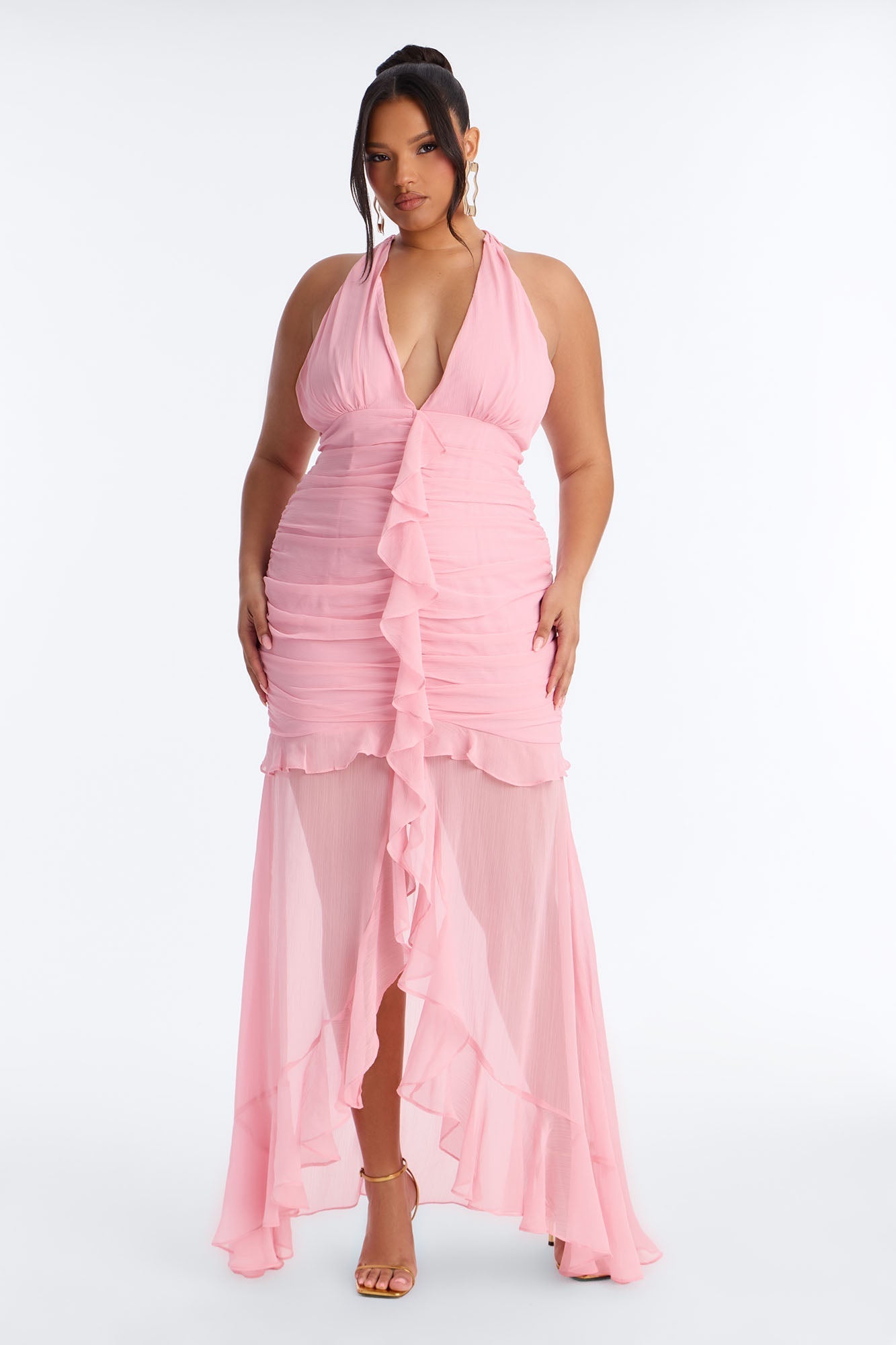 In The Clouds Ruffle Chiffon Maxi Dress - Pink NEWFASHIONEDGE