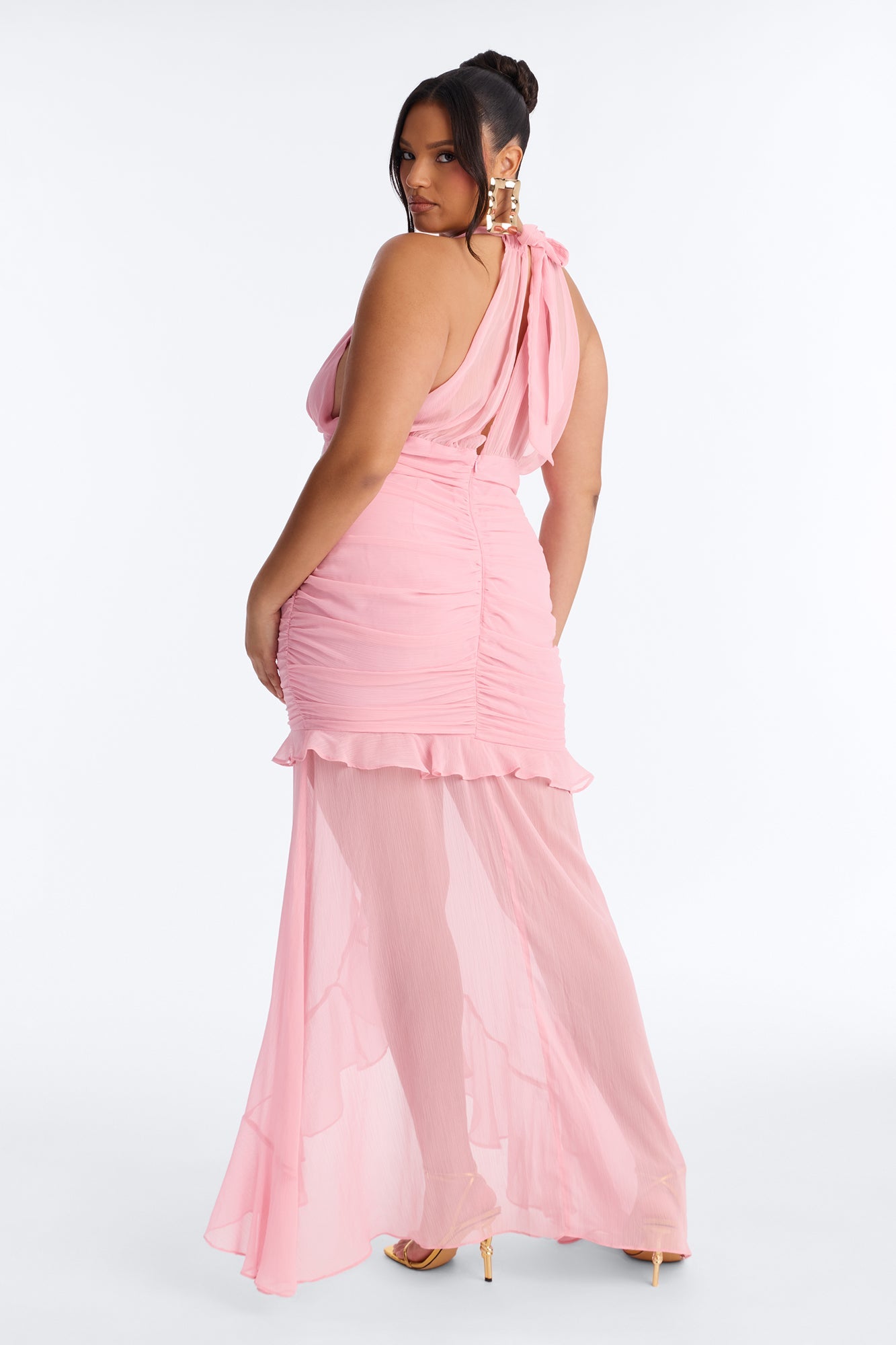 In The Clouds Ruffle Chiffon Maxi Dress - Pink NEWFASHIONEDGE