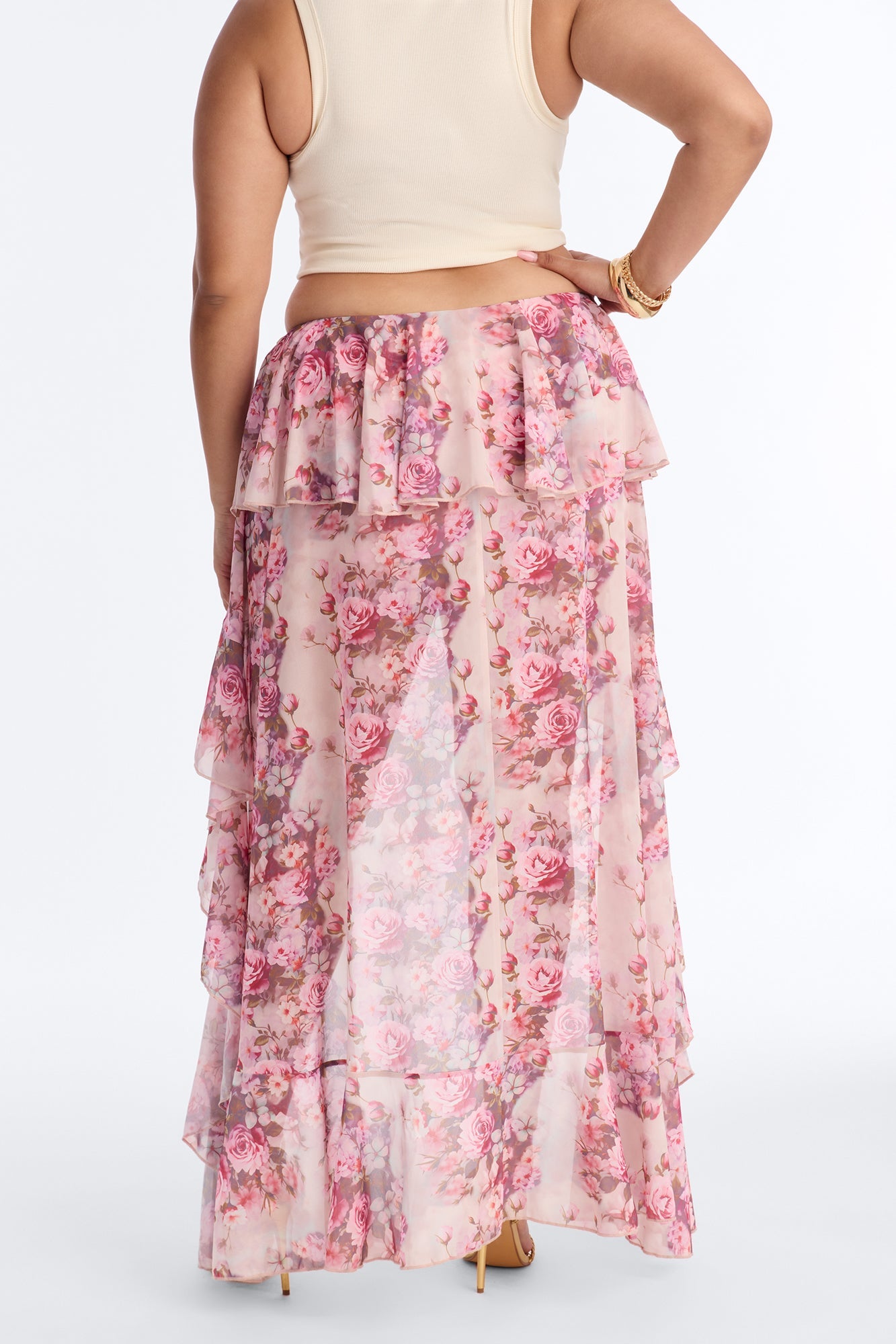 Love For You Floral Chiffon High Low Ruffle Skort - Pink/combo Fashion Nova