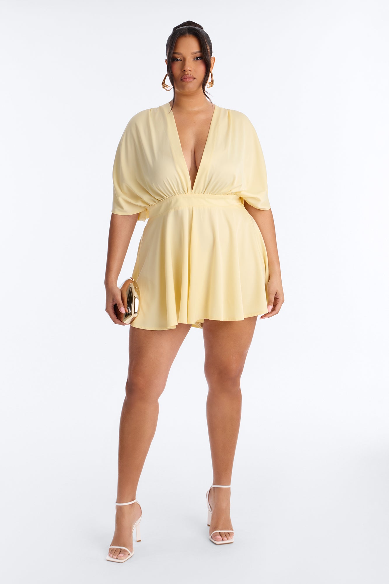 Mekenzy Satin Plunge Romper - Yellow