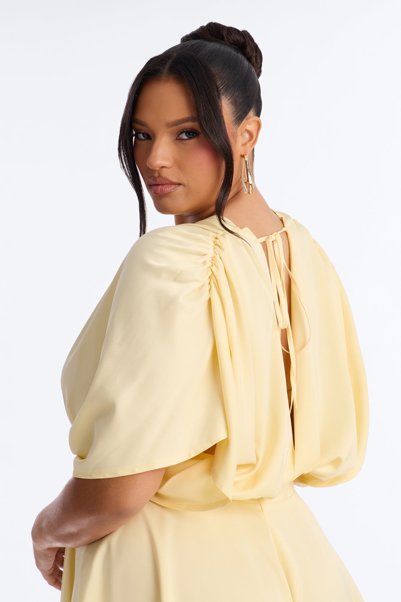 Mekenzy Satin Plunge Romper - Yellow