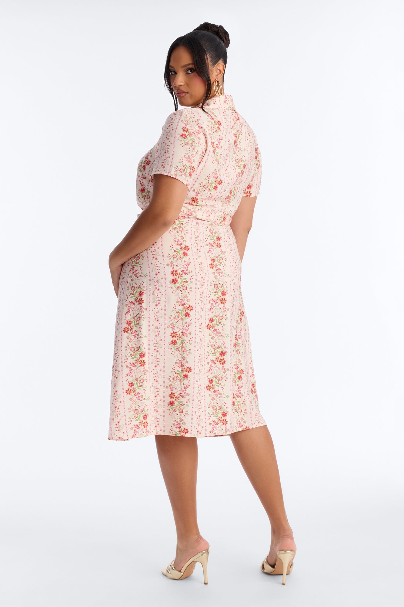 Selene Ruched Floral Midi Shirt Dress - Pink/combo Fashion Nova