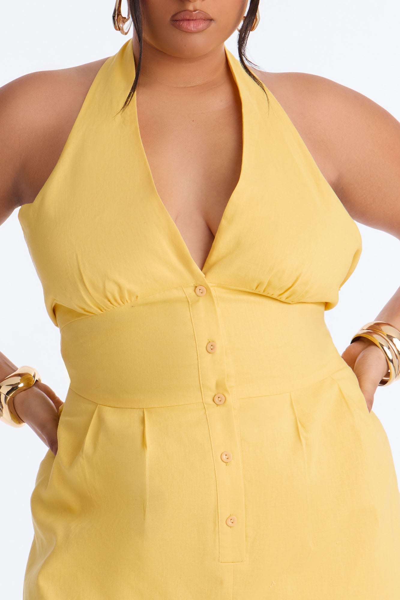Wynn Backless Halter Romper - Yellow
