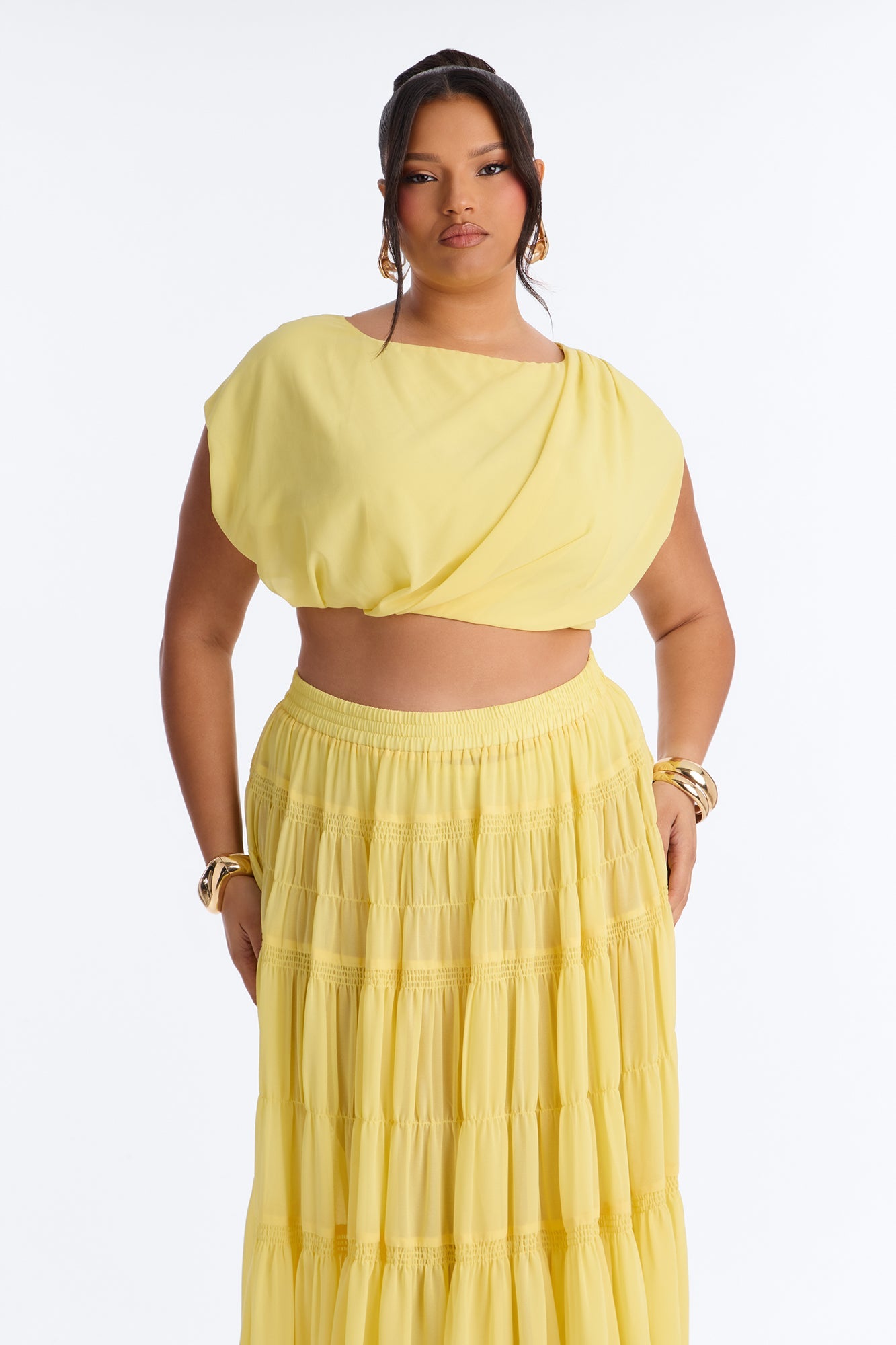 Sorrento Summer Chiffon Maxi Skirt Set - Yellow
