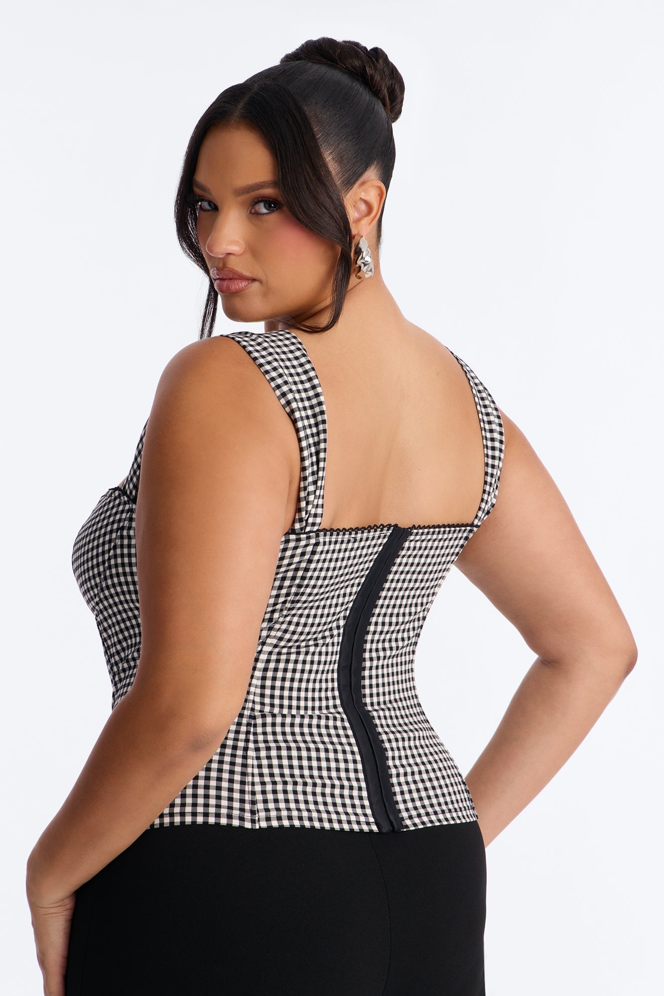 Always Around You Gingham Corset Top - Black/combo
