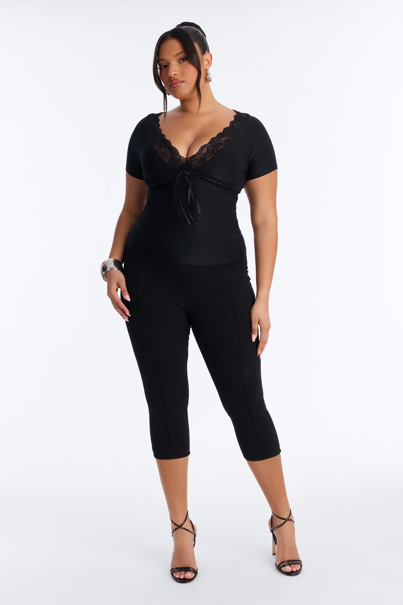 Bridget Lace Trim Short Sleeve Top - Black