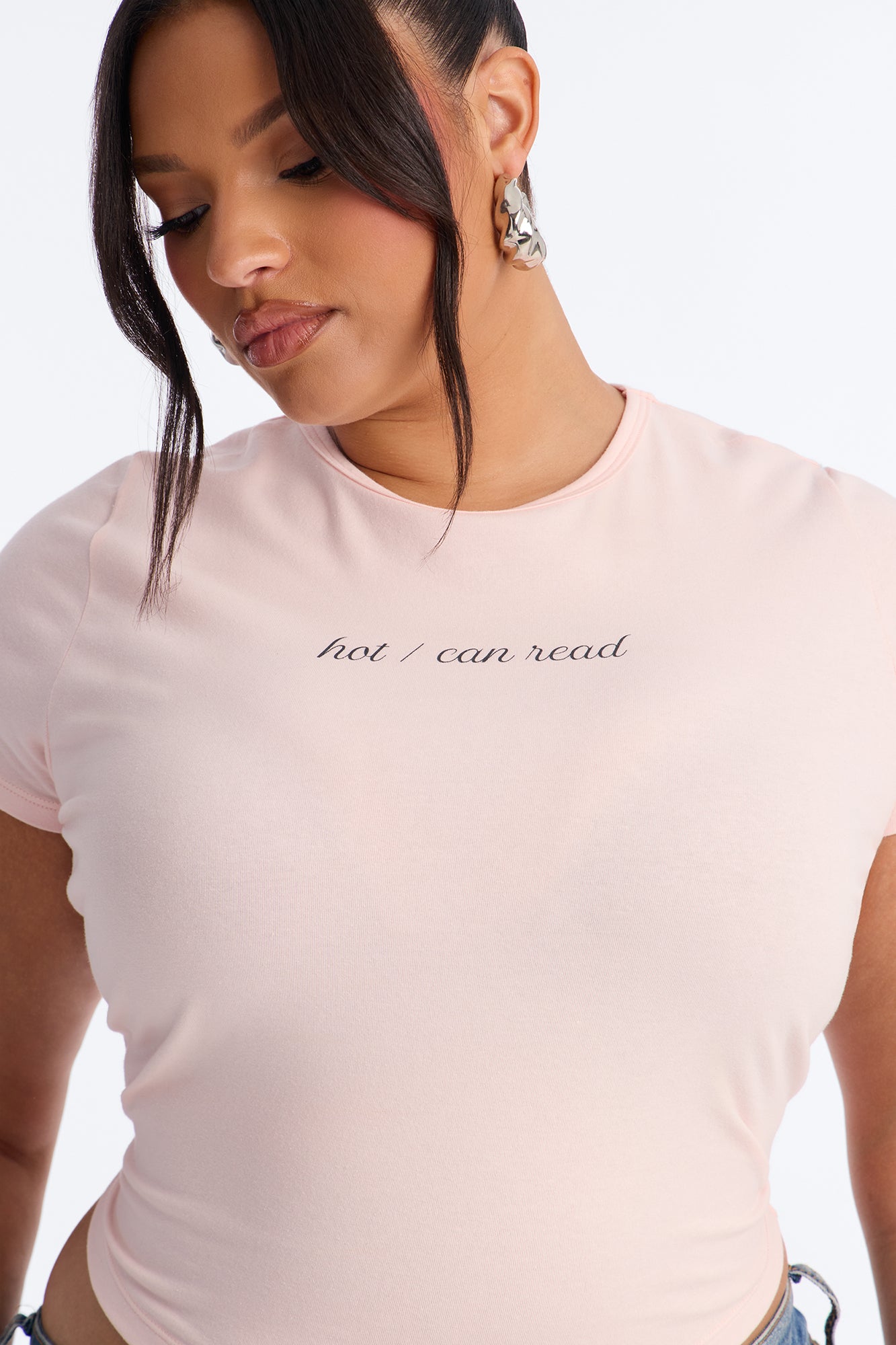 Hot Can Read Baby Tee - Light Pink
