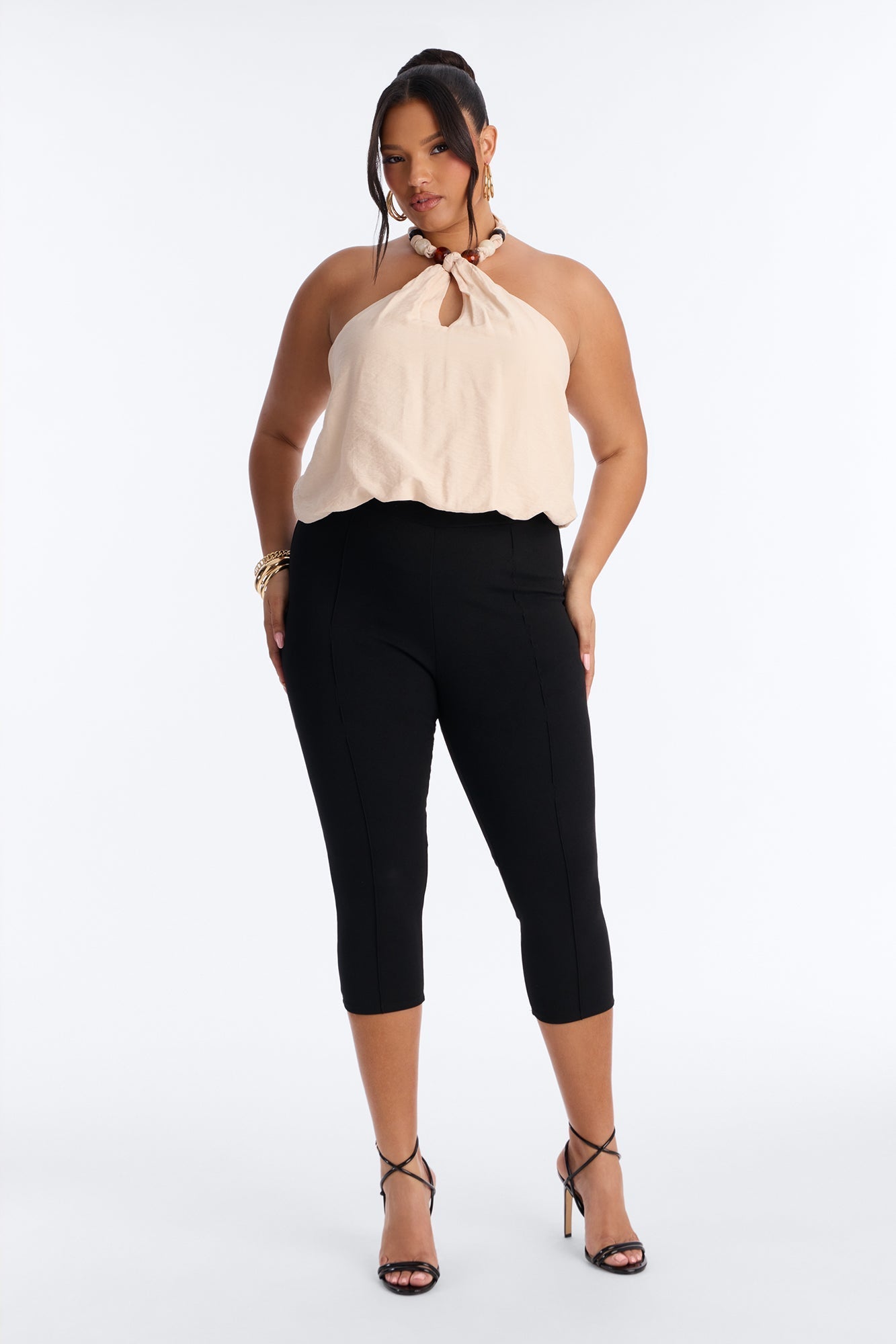 Beach Breeze Beaded Linen Halter Top - Ivory NEWFASHIONEDGE