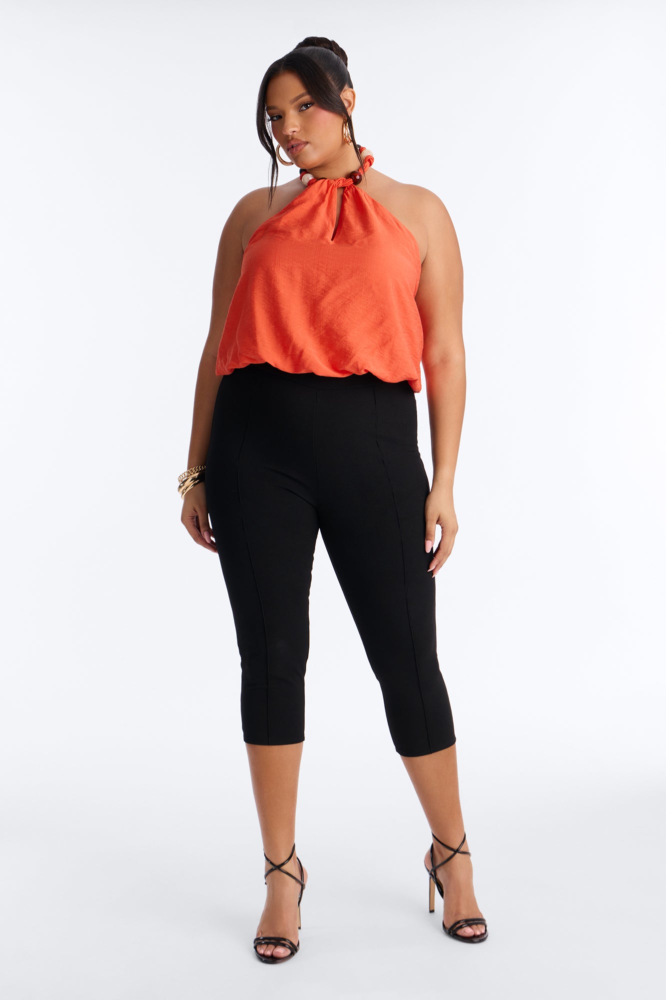 Beach Breeze Beaded Linen Halter Top - Orange