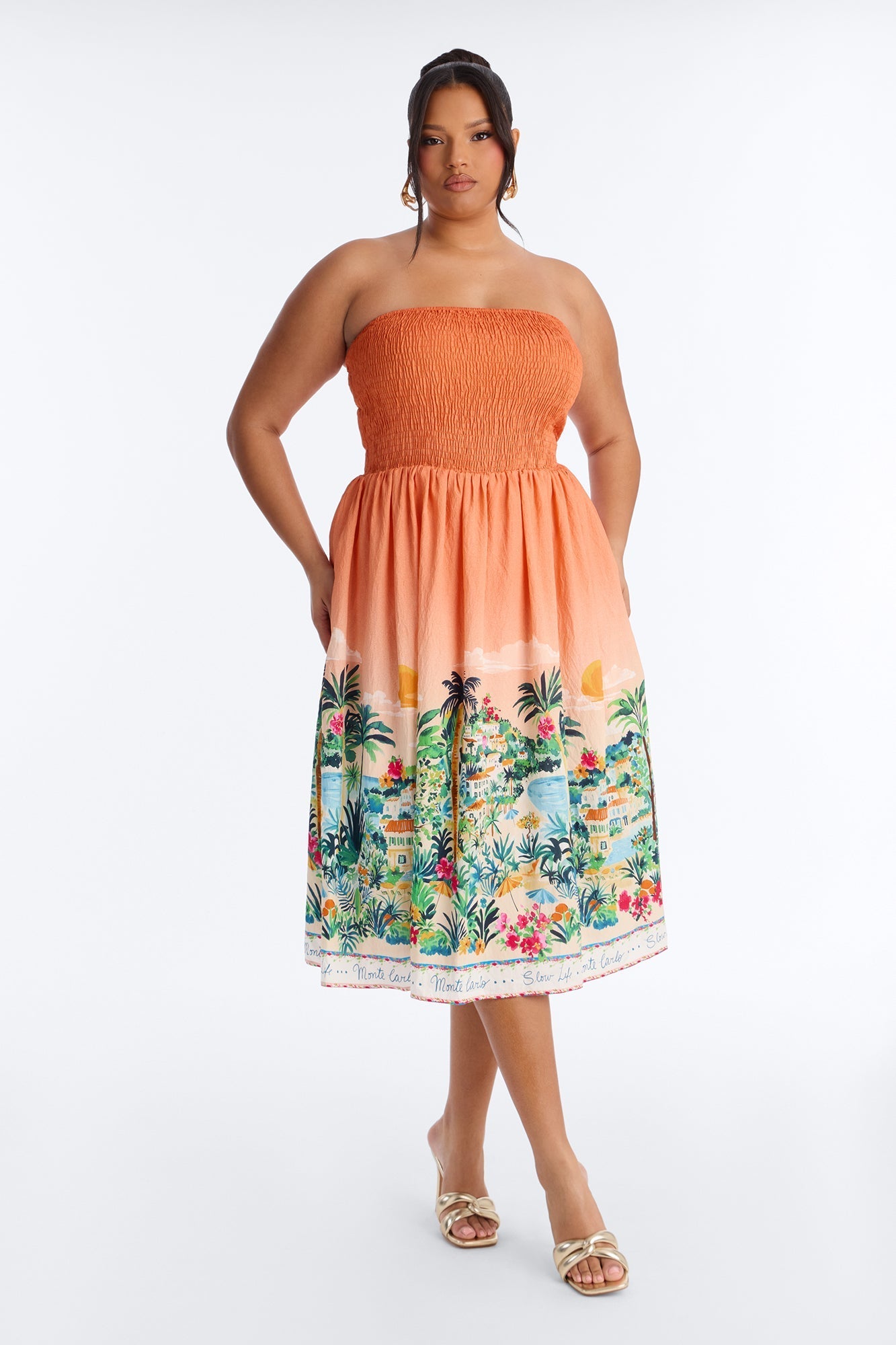Courtney Printed Midi Dress - Orange/combo