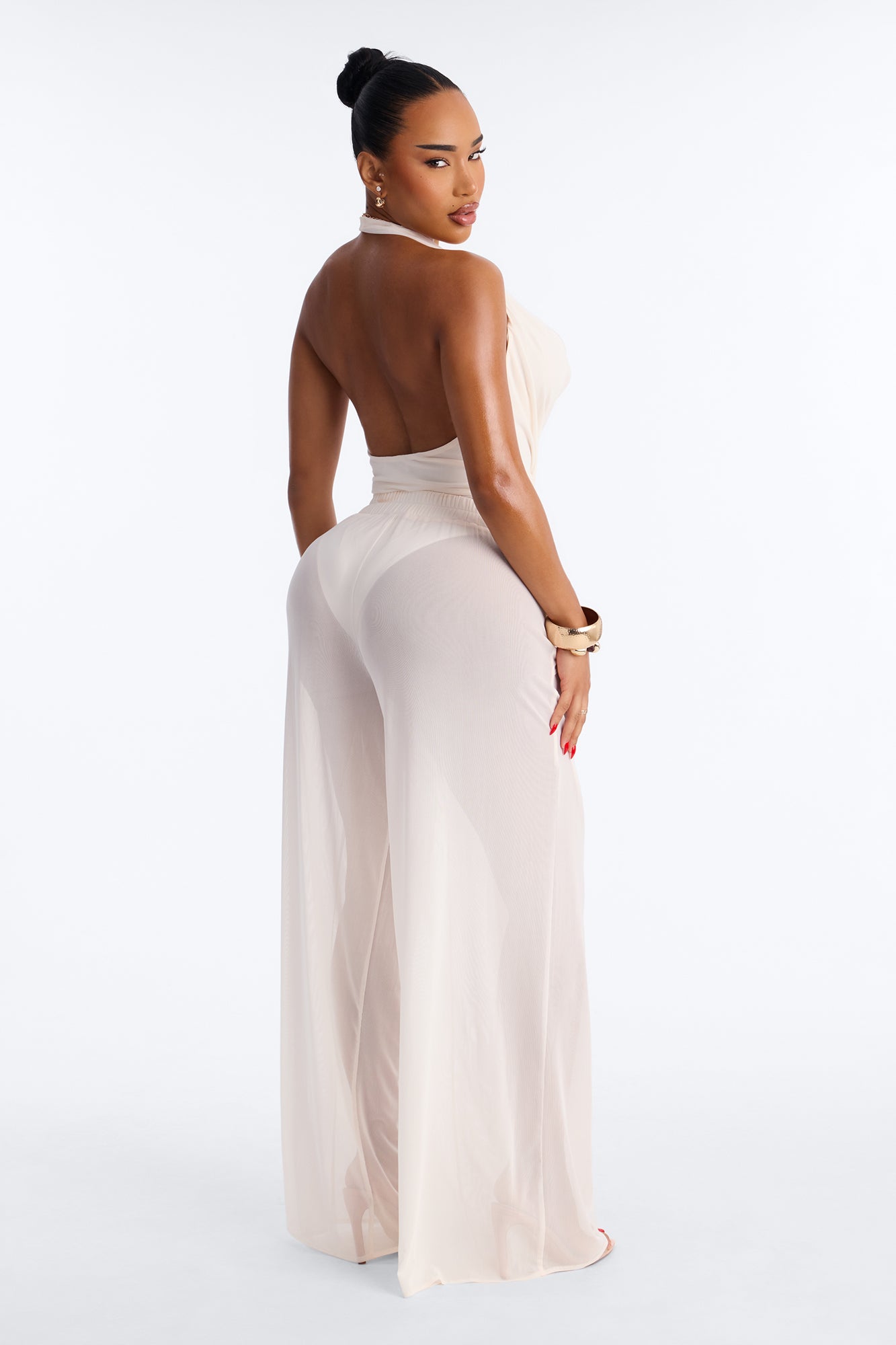 Sheer Obsession Mesh 3 Piece Pant Set - Cream