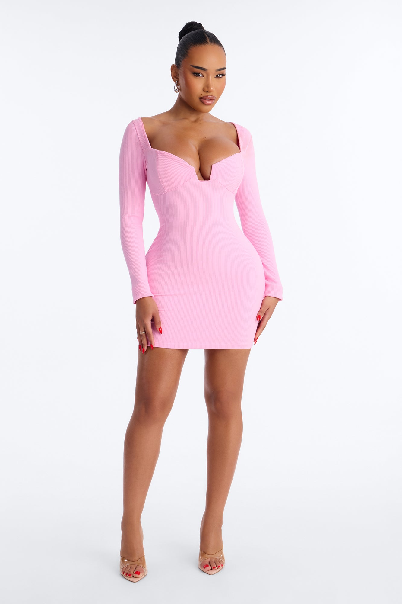 Scarlett Snatched Long Sleeve Mini Dress - Pink