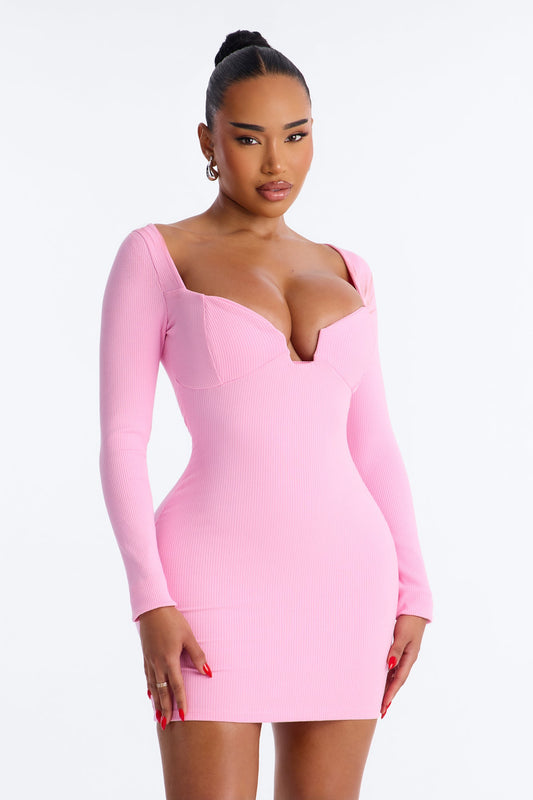 Scarlett Snatched Long Sleeve Mini Dress - Pink