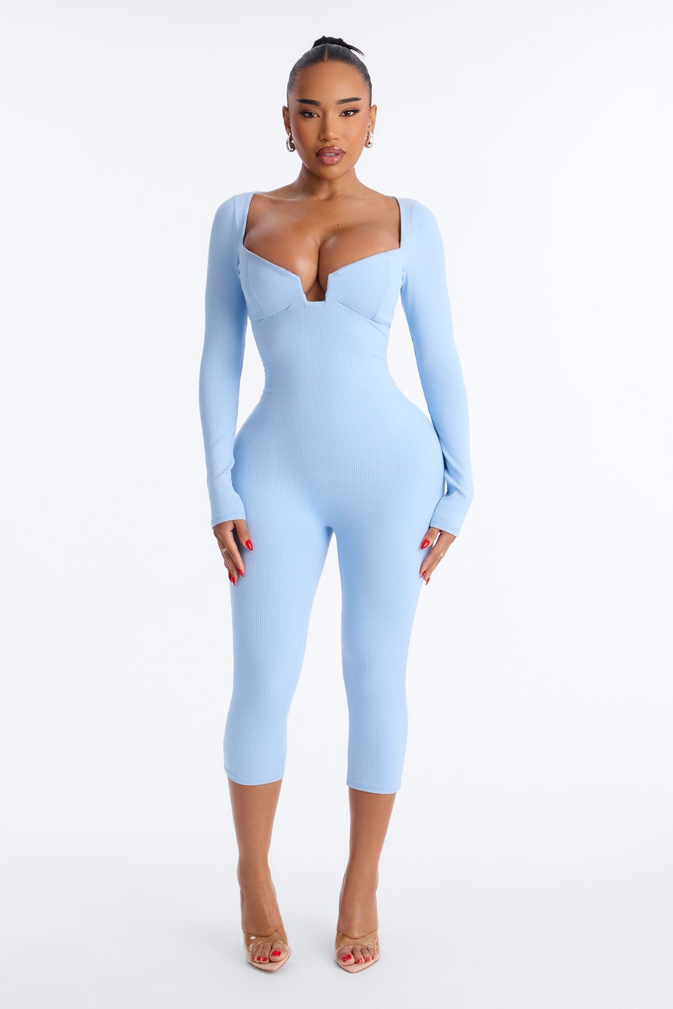 Scarlett Snatched Capri Jumpsuit - Light Blue NEWFASHIONEDGE