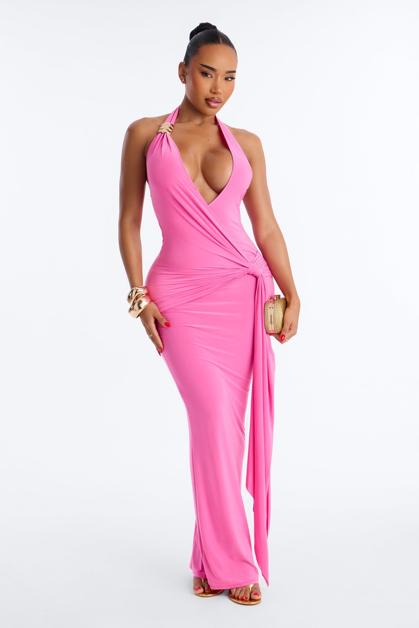 Delia Halter Backless Maxi Dress - Pink