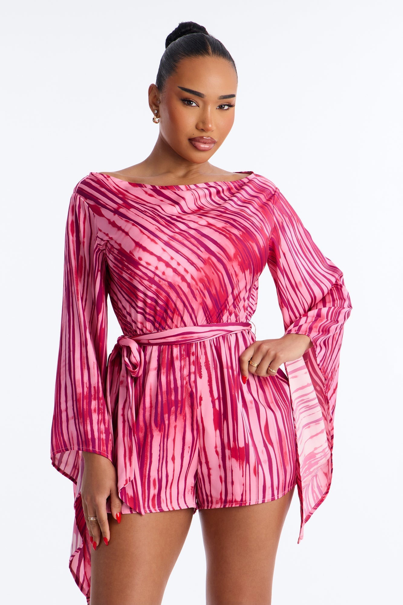 Bea Satin Boat Neck Romper - Pink NEWFASHIONEDGE