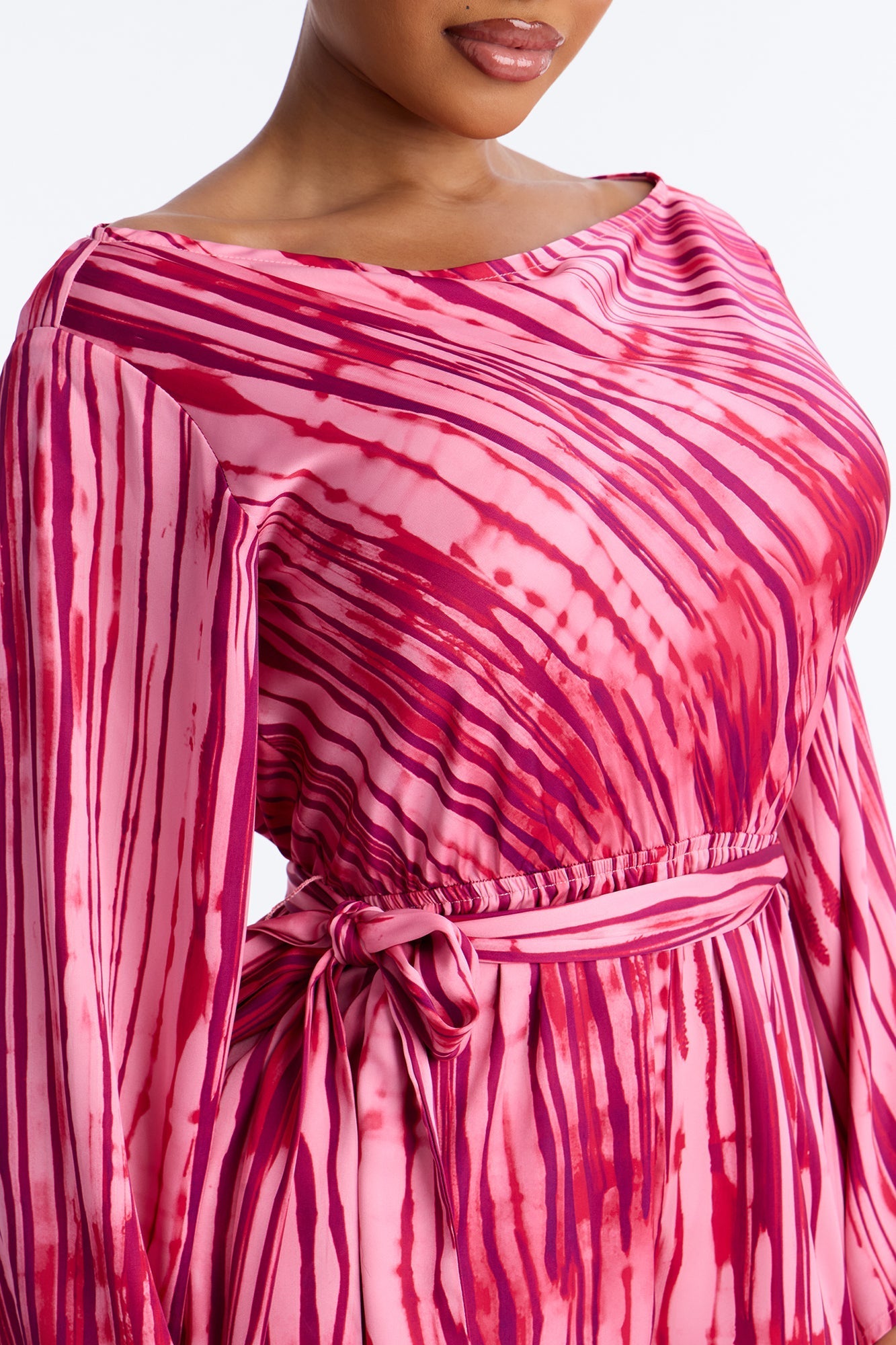 Bea Satin Boat Neck Romper - Pink NEWFASHIONEDGE