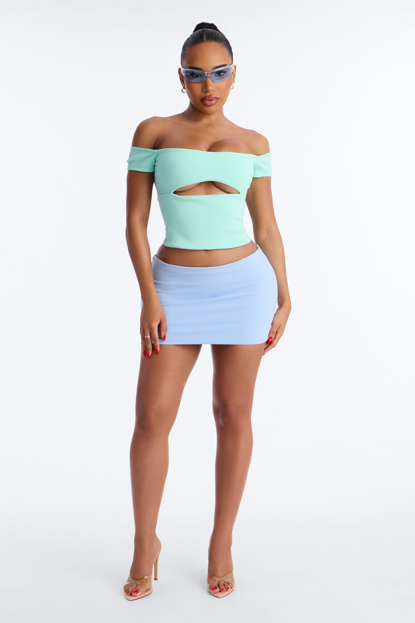 Scarlett Snatched 2 Piece Micro Mini Skort Set - Mint/combo NEWFASHIONEDGE