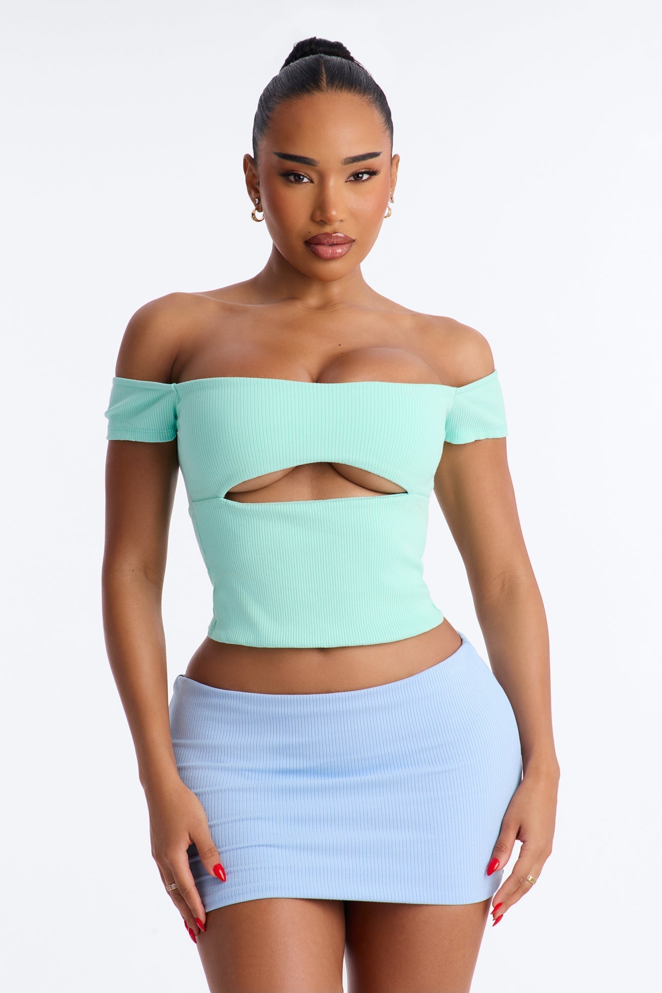 Scarlett Snatched 2 Piece Micro Mini Skort Set - Mint/combo NEWFASHIONEDGE