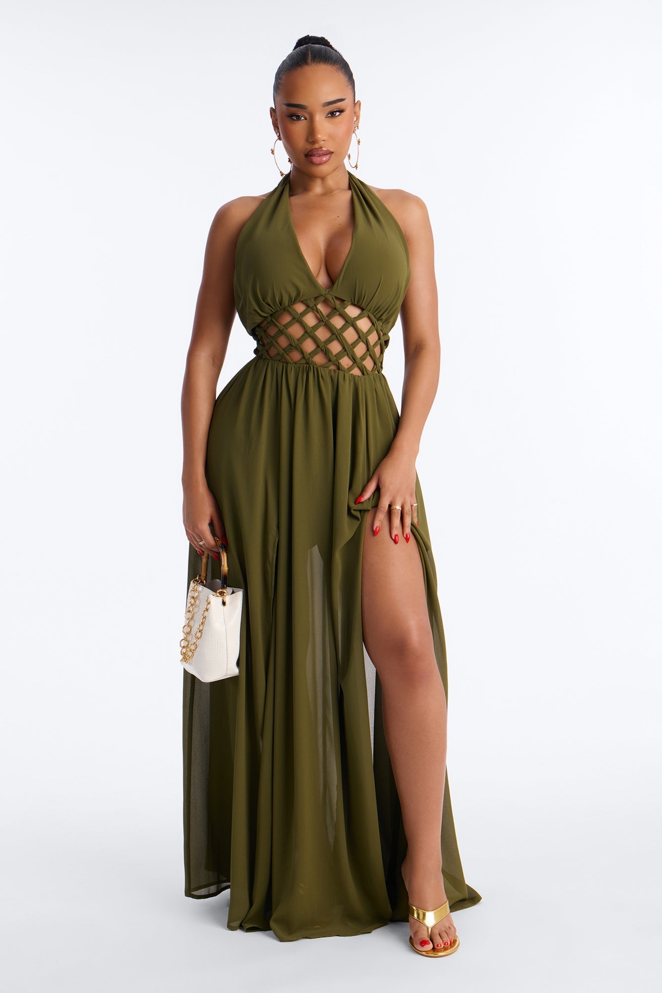Scarlett Chiffon Maxi Dress - Olive NEWFASHIONEDGE