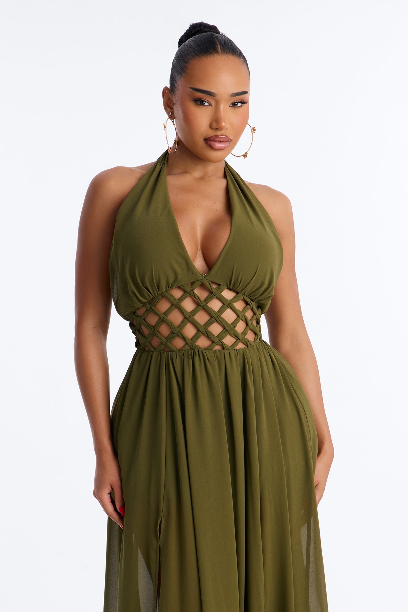 Scarlett Chiffon Maxi Dress - Olive NEWFASHIONEDGE