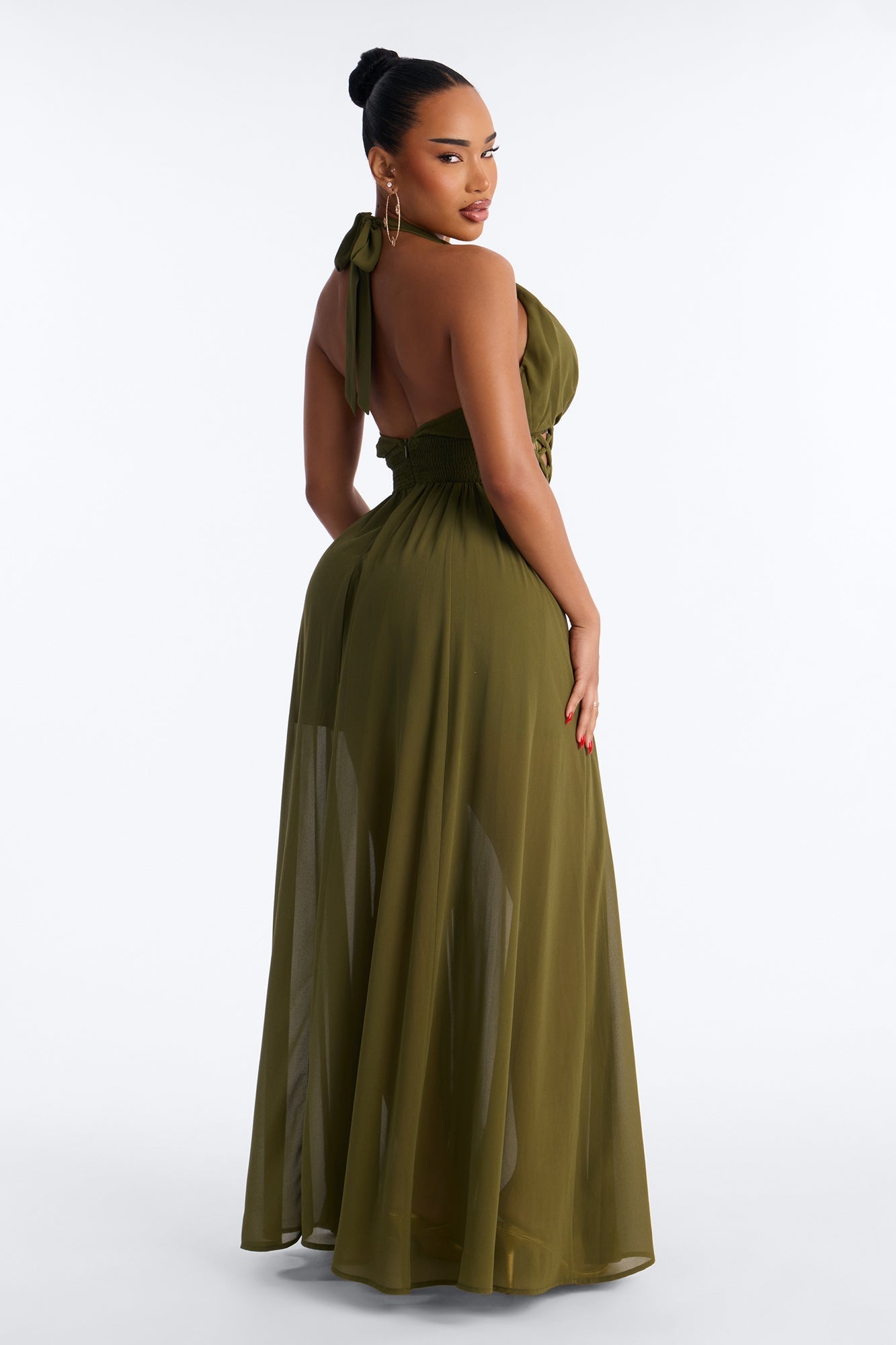 Scarlett Chiffon Maxi Dress - Olive NEWFASHIONEDGE