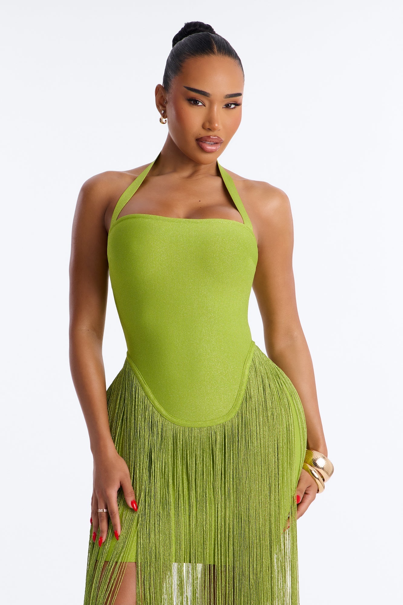 Bossy Tiara Glitter Bandage Maxi Dress - Chartreuse
