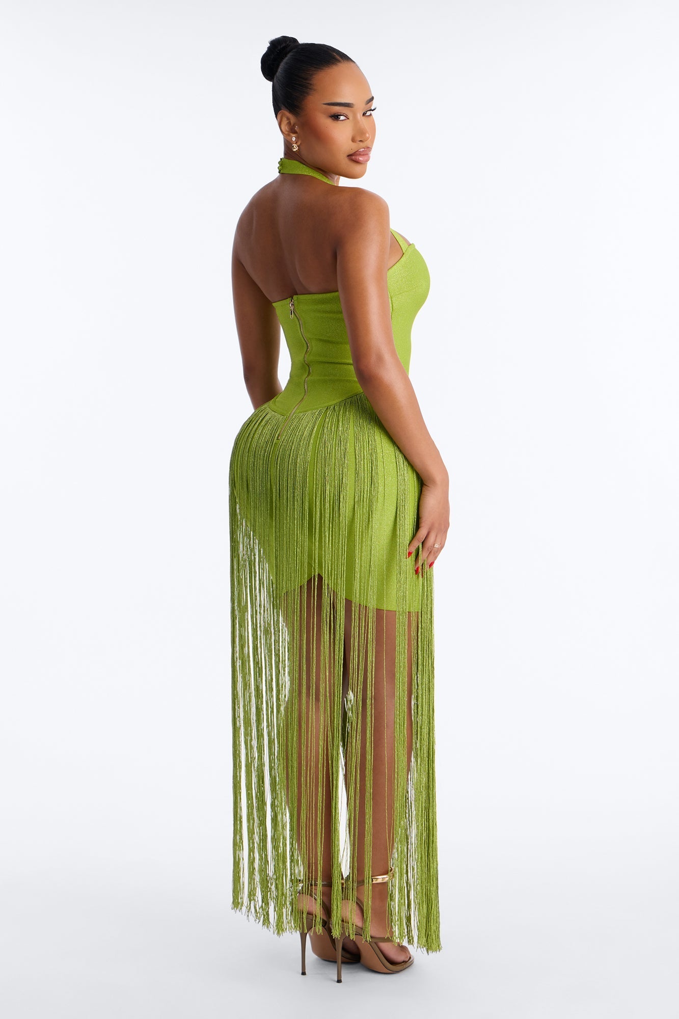 Bossy Tiara Glitter Bandage Maxi Dress - Chartreuse