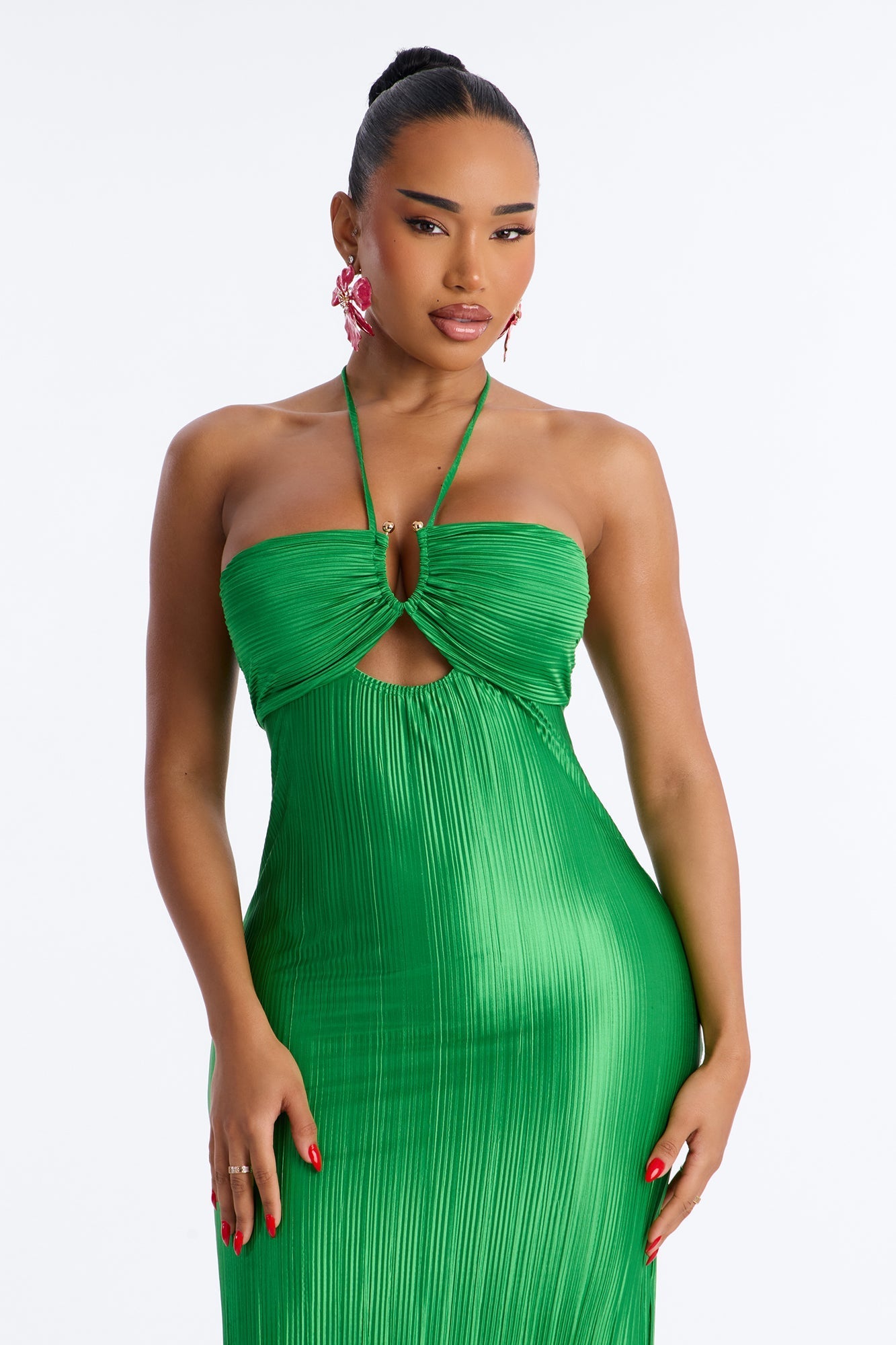 Paradise Glow Plisse Maxi Dress - Lime NEWFASHIONEDGE