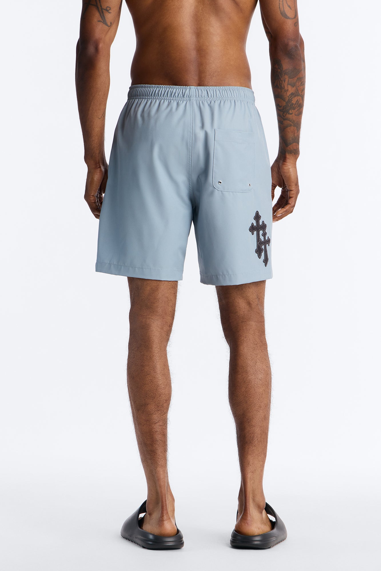 Mirrored Faith Applique Swim Trunk 7″ - Grey