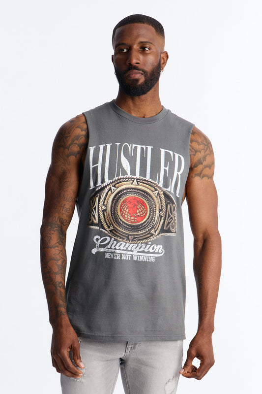 Hustler Never Not Winning Muscle Tee - Charcoal