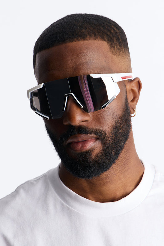 Striving Forward Sport Wrap Sunglasses - Silver/Red