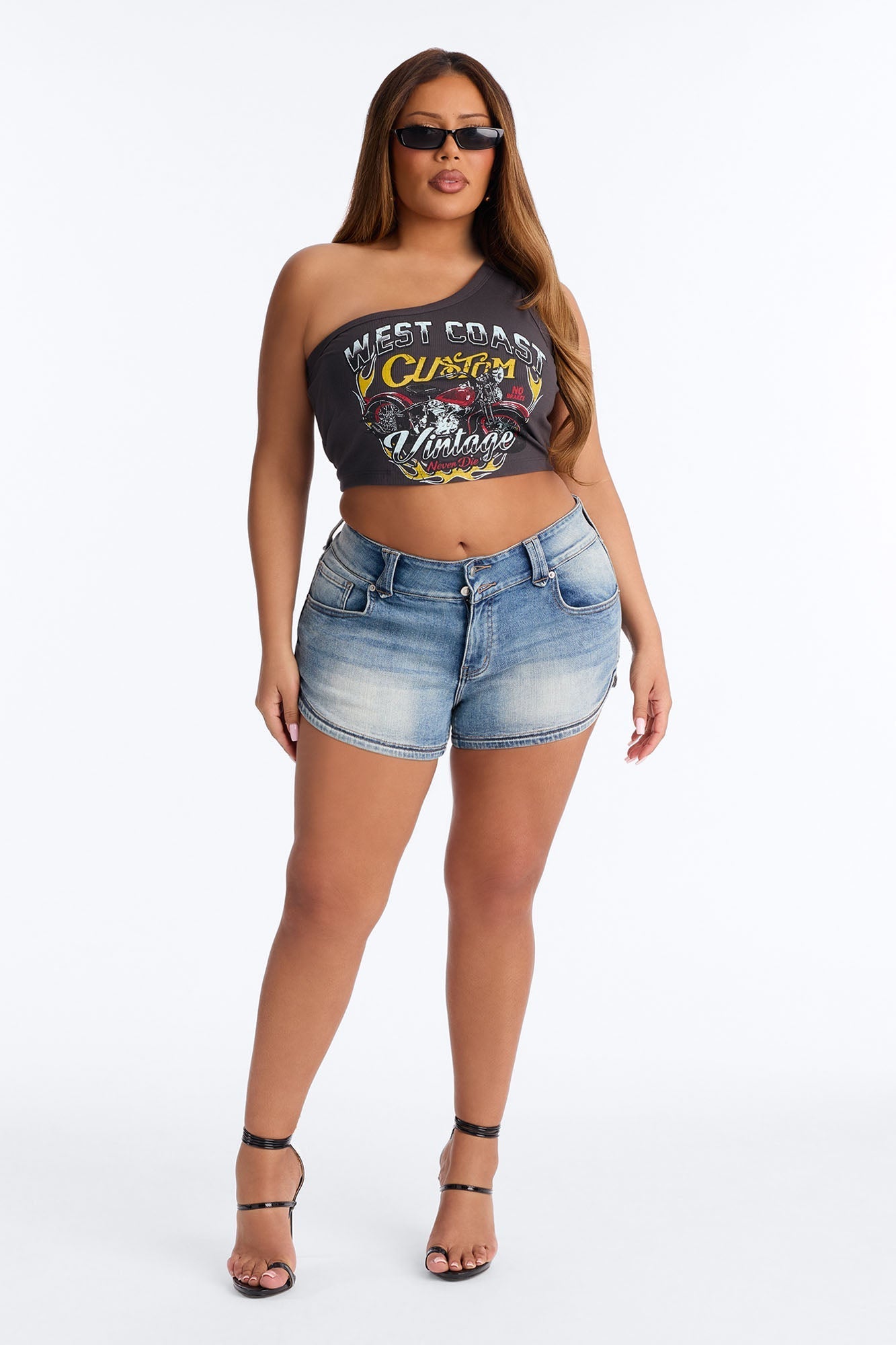 West Coast Riders One Shoulder Tank Top - Grey NEWFASHIONEDGE