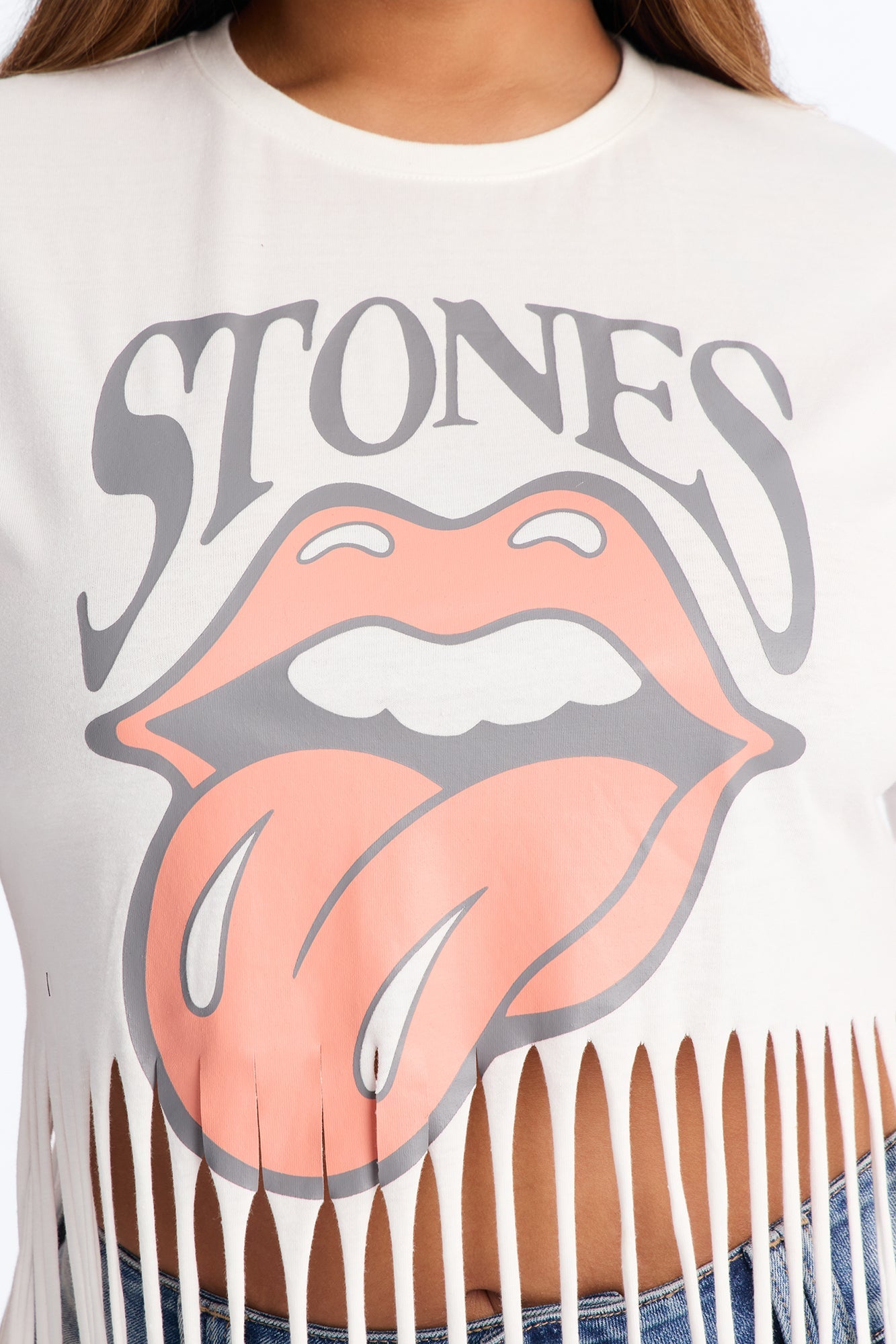 The Rolling Stones Fringe Tee - White NEWFASHIONEDGE
